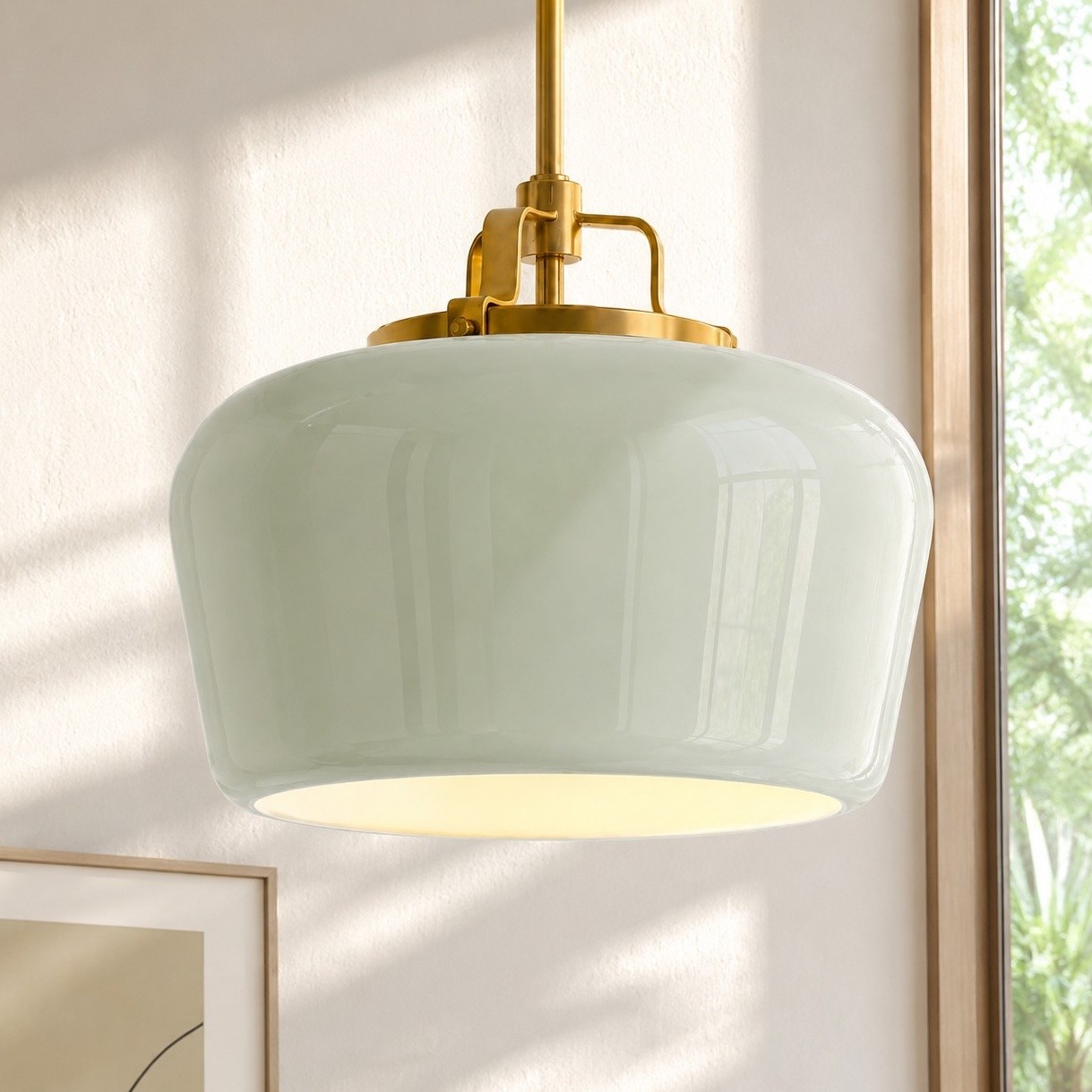 Nathaniel Vintage Brass Rounded Bowl Glass Shade Pendant Light