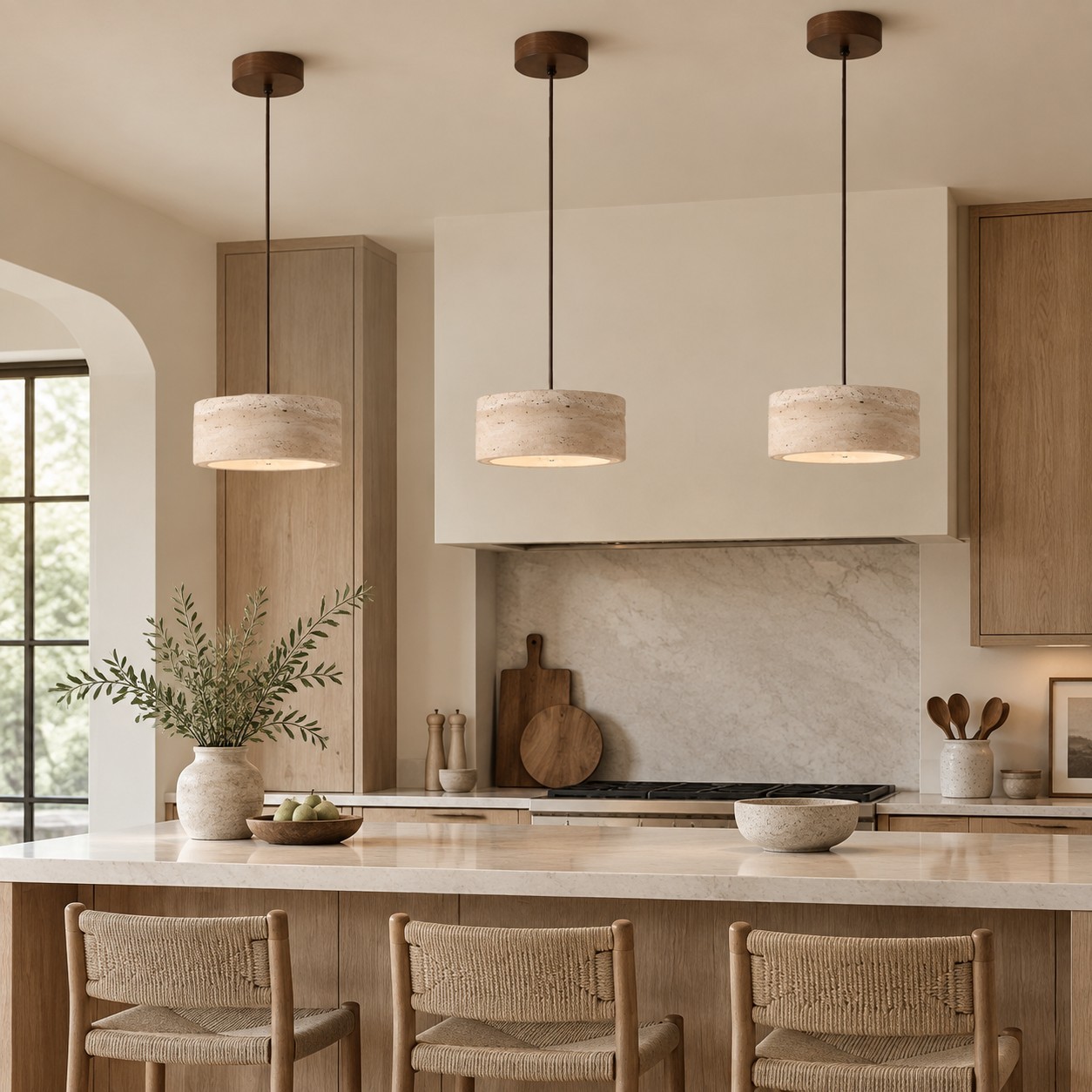 Gilbert Modern Shatter-Resistant Travertine-Look Linear Pendant Light