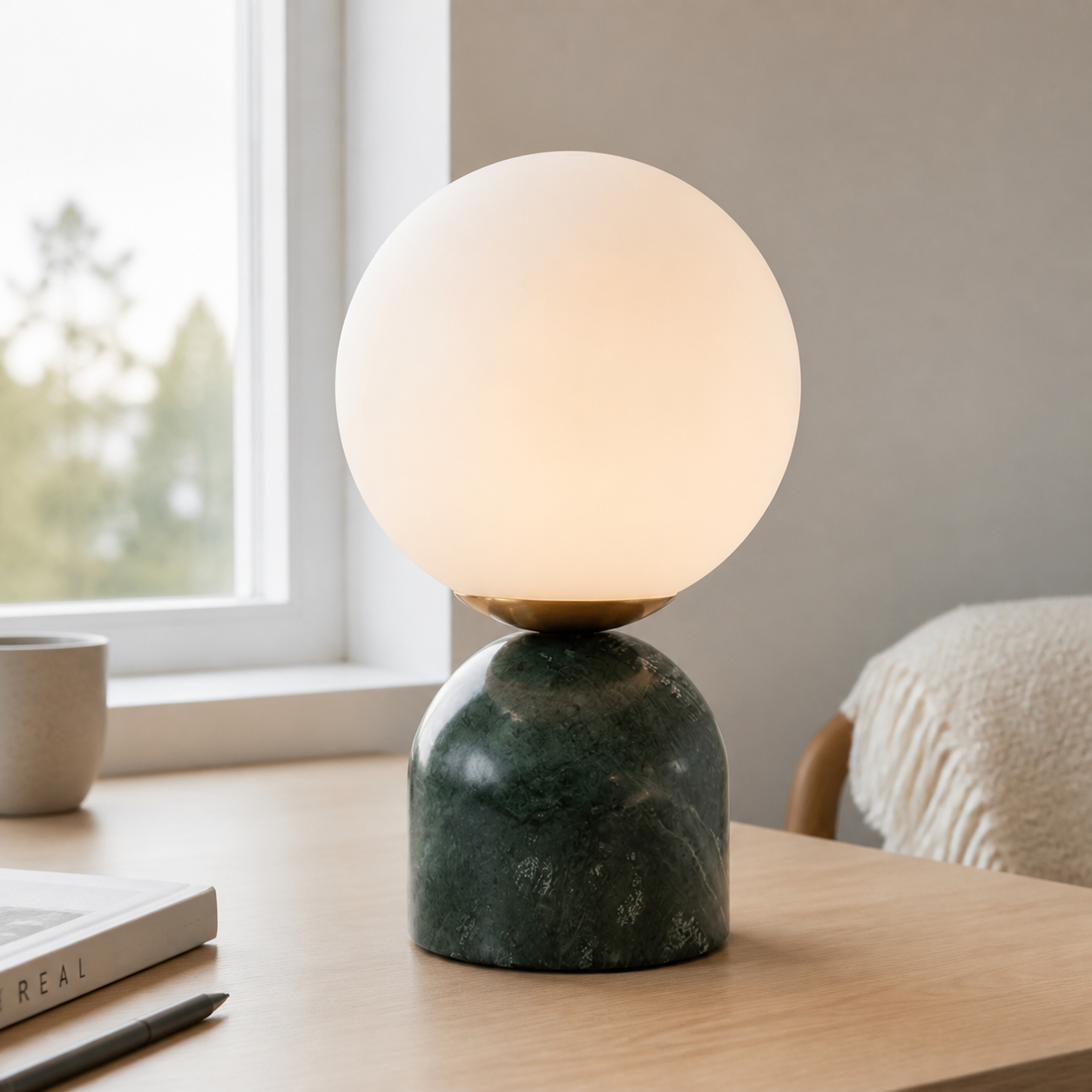 Aalia Nordic Small Marble Glass Orb Table Lamp