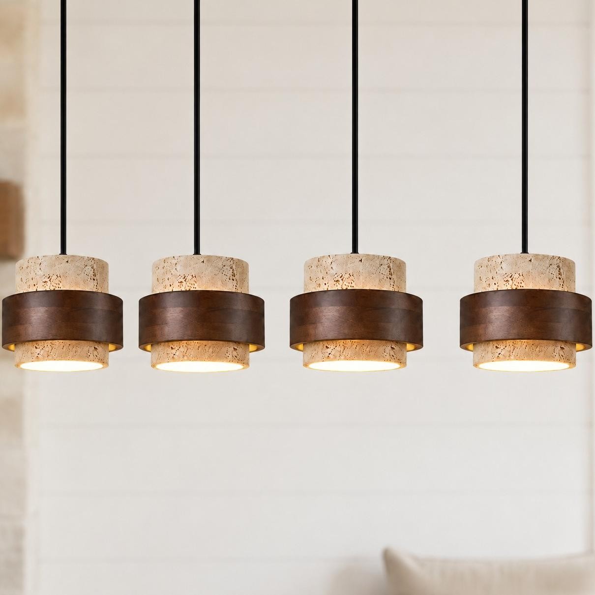 Timothy Wabi Sabi Cylindrical Travertine Pendant Light