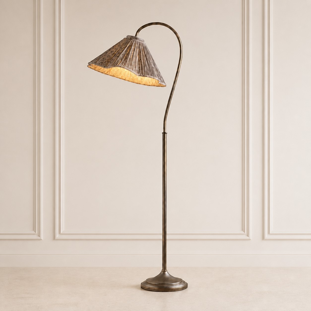 Maelis Vintage Pleated Shade Gooseneck Floor Light