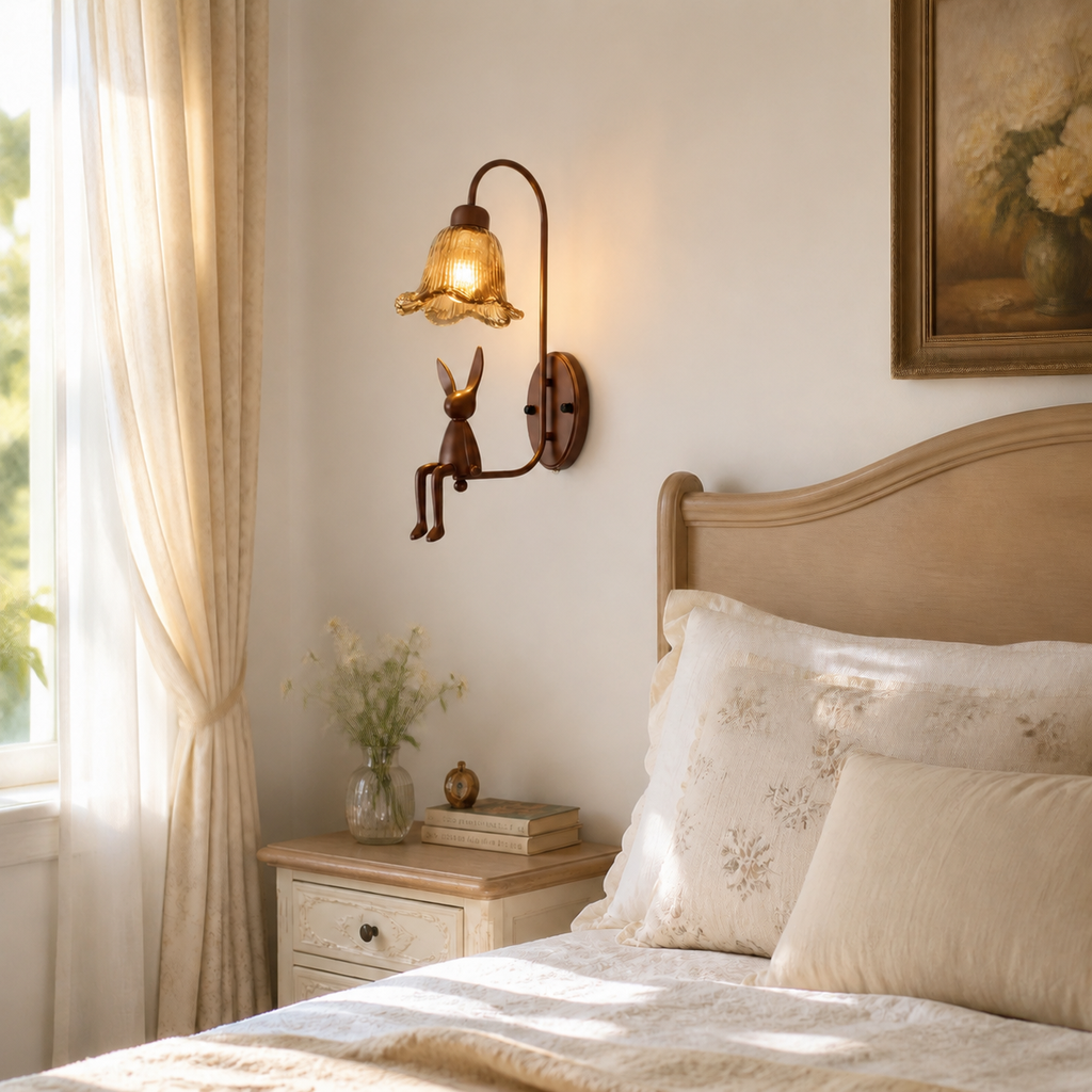 Ames French Vintage Glass Rabbit Wall Sconce