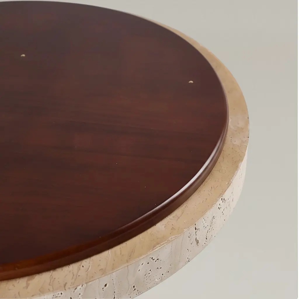 Veyran Minimalist Travertine Round LED Flush Mount Ceiling Light