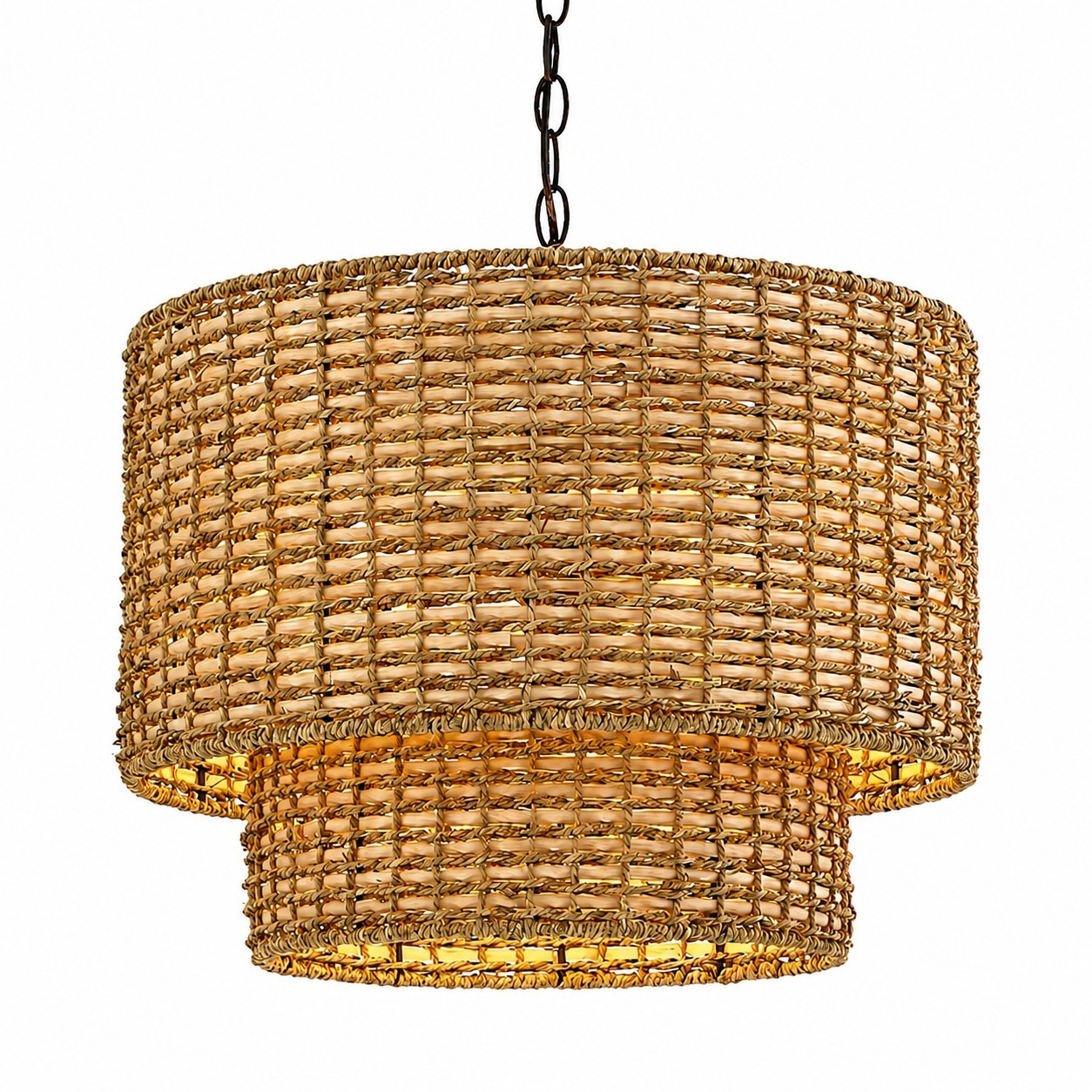 Harland Beachy Natural Rattan Double Drum Pendant Light