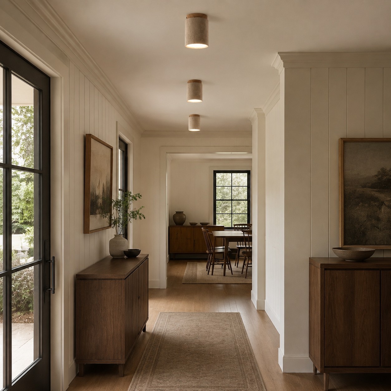Hyrion Mini Wood And Stone Cylinder Travertine Ceiling Light
