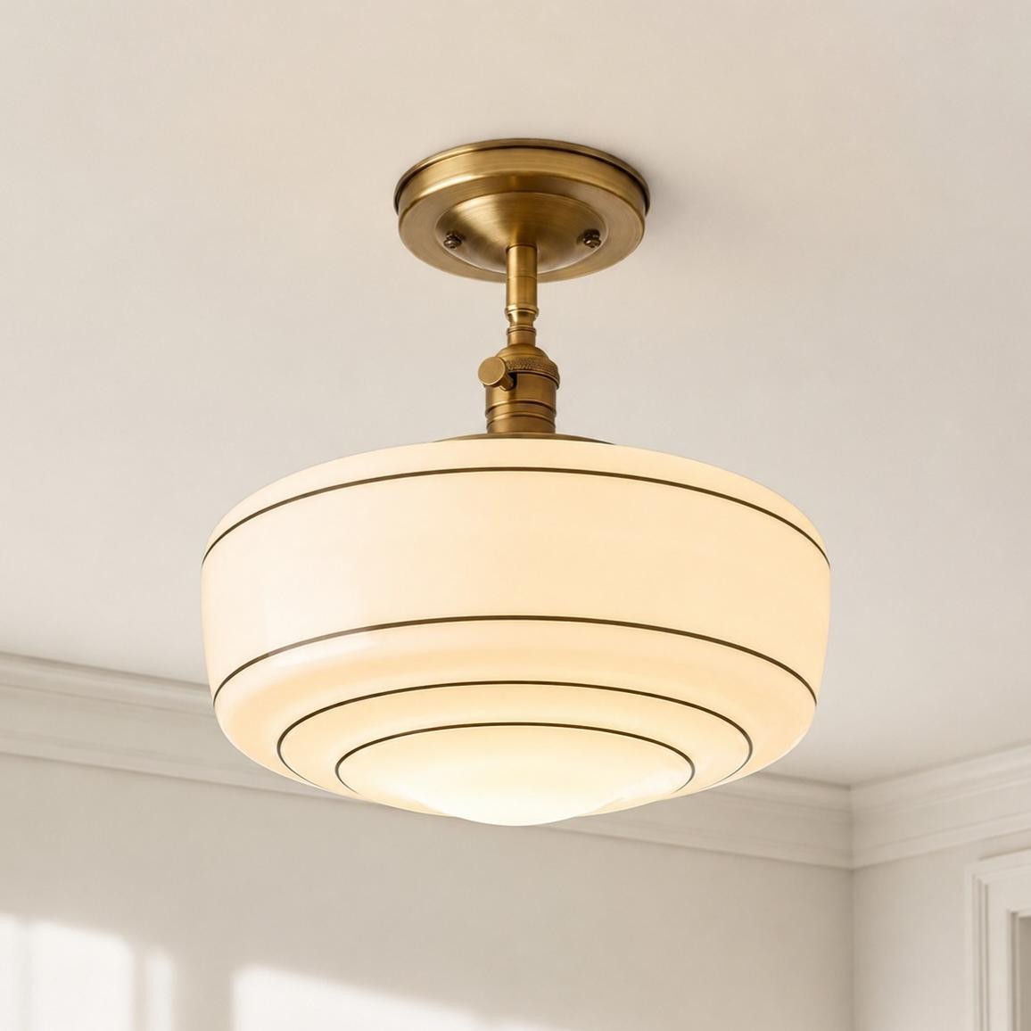 Quinlix Mid-Century Modern Milk Striped Glass Ceiling Lamp