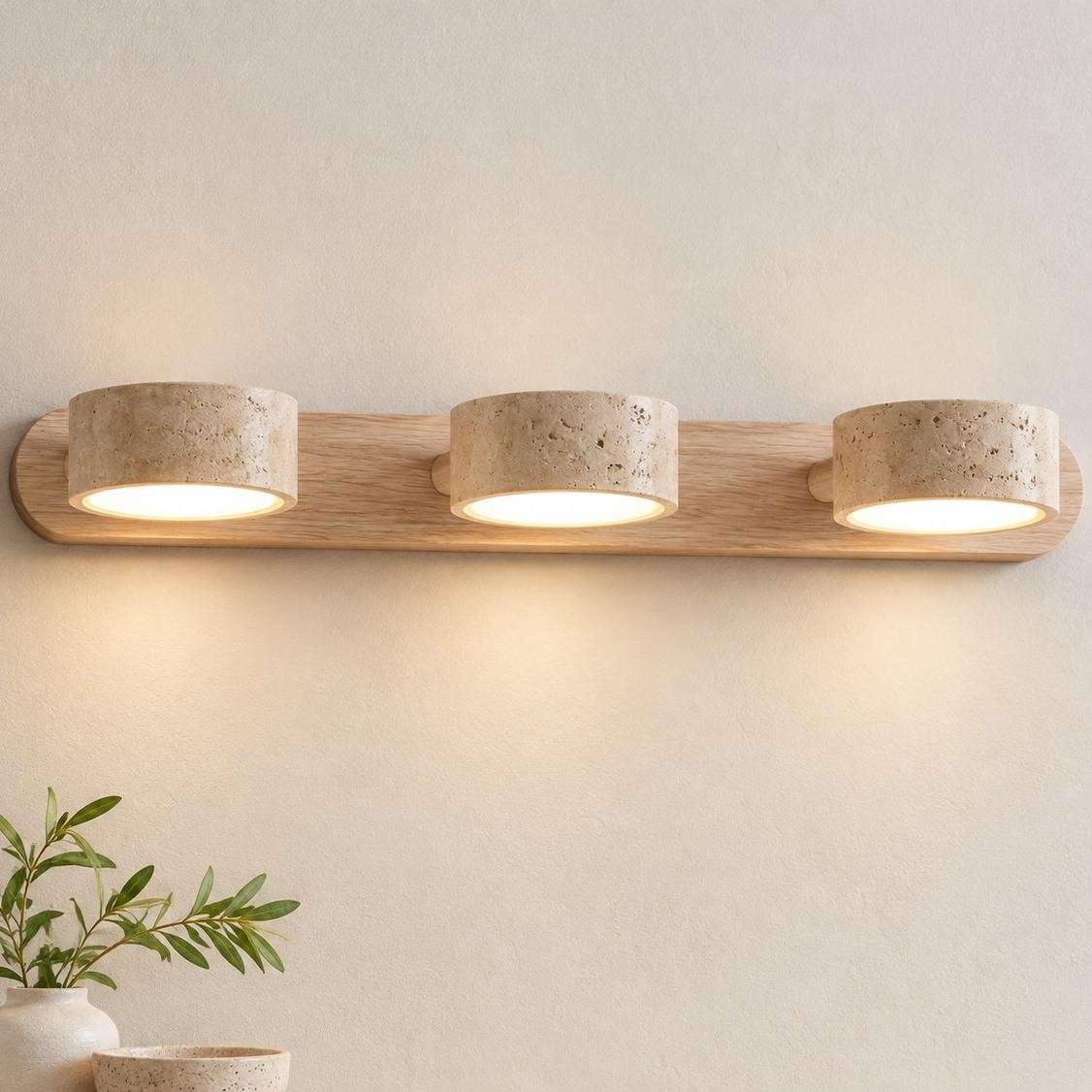 Benjamin Rustic Adjustable Travertine Wood Led Vanity Sconce