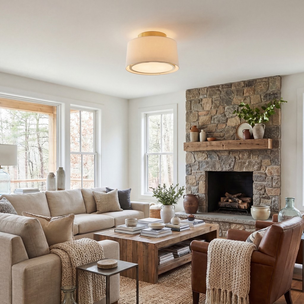 Zuri Farmhouse Drum Linen Ceiling Light