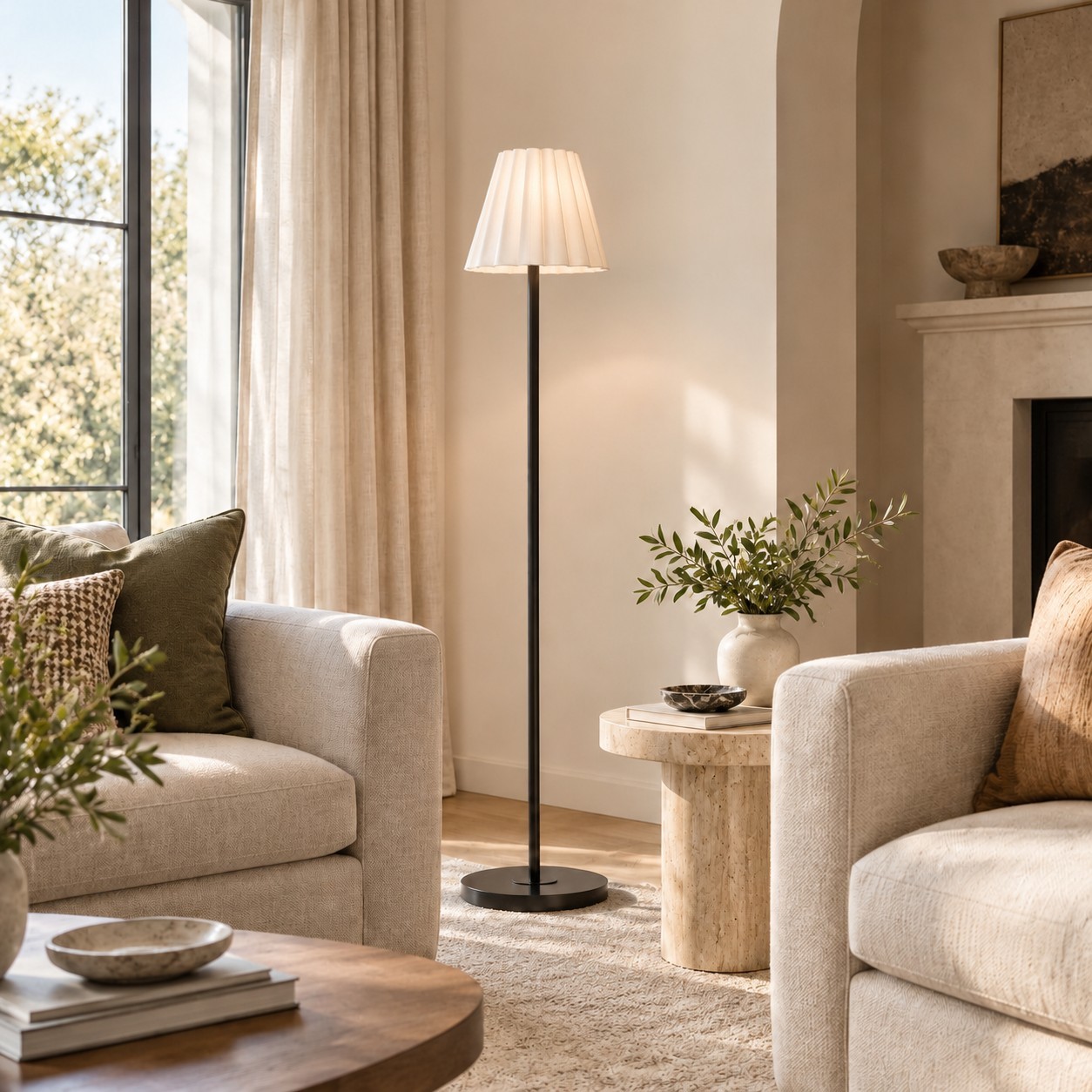 Eadweard Modern Cone White Linen Floor Lamp