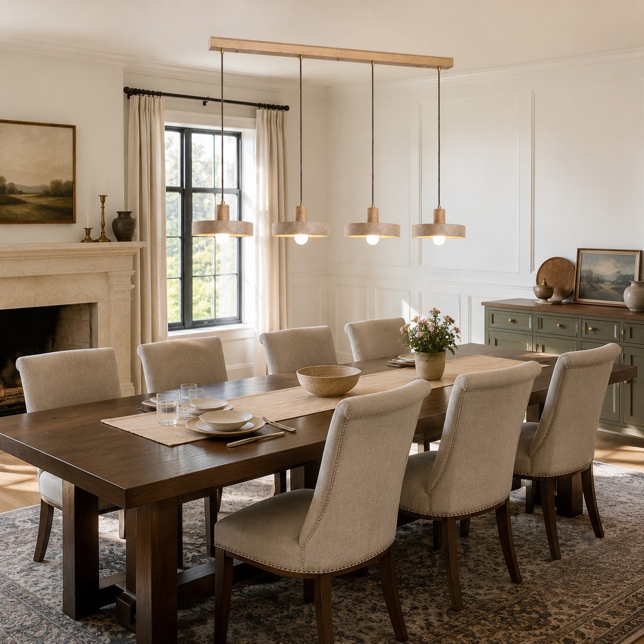 Harlow Wabi-Sabi Travertine & Wood Circular Pendant Light