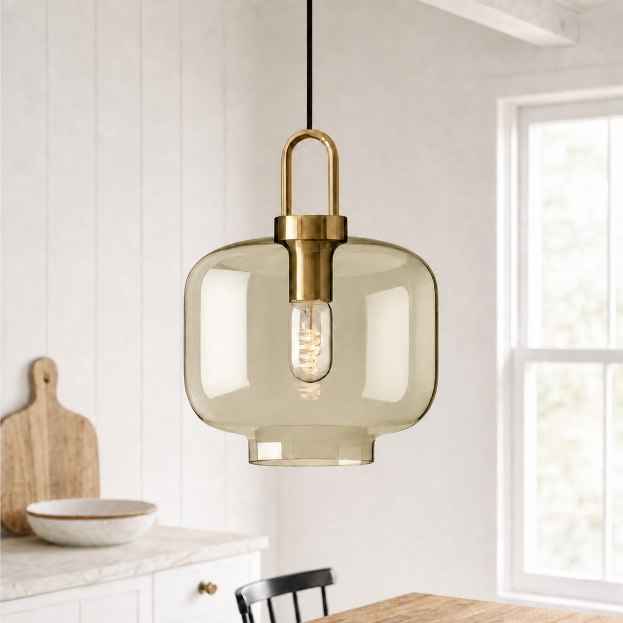 Vylith Brass Cognac Glass Single Hanging Lamp