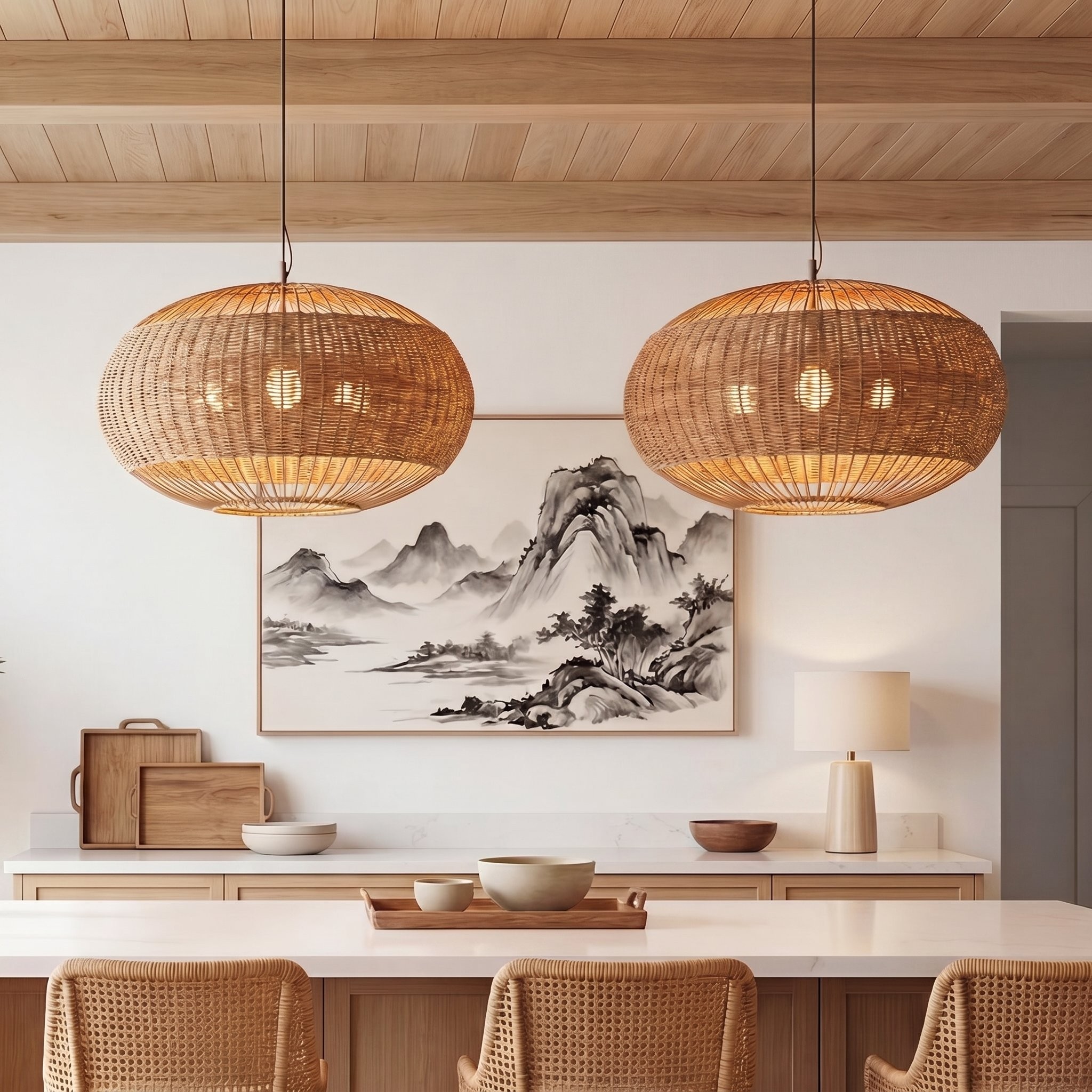 Barbara Coastal Rattan Pendant Light Kitchen Island