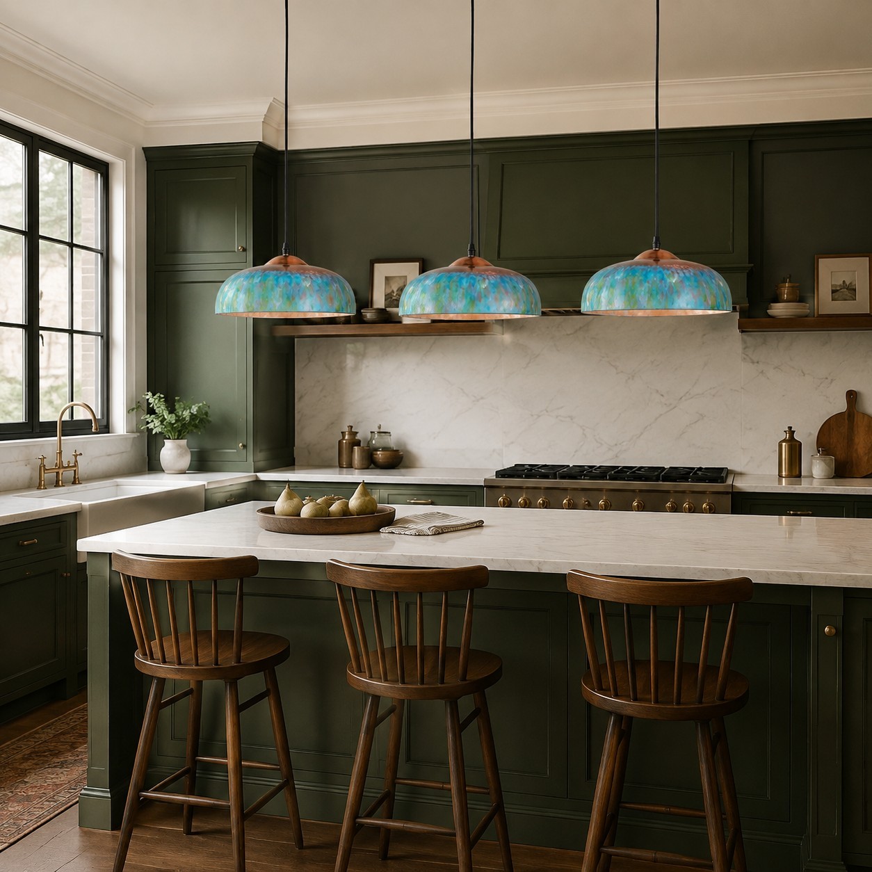 Griffin Vintage Turquoise Patina Metal Dome Pendant Light