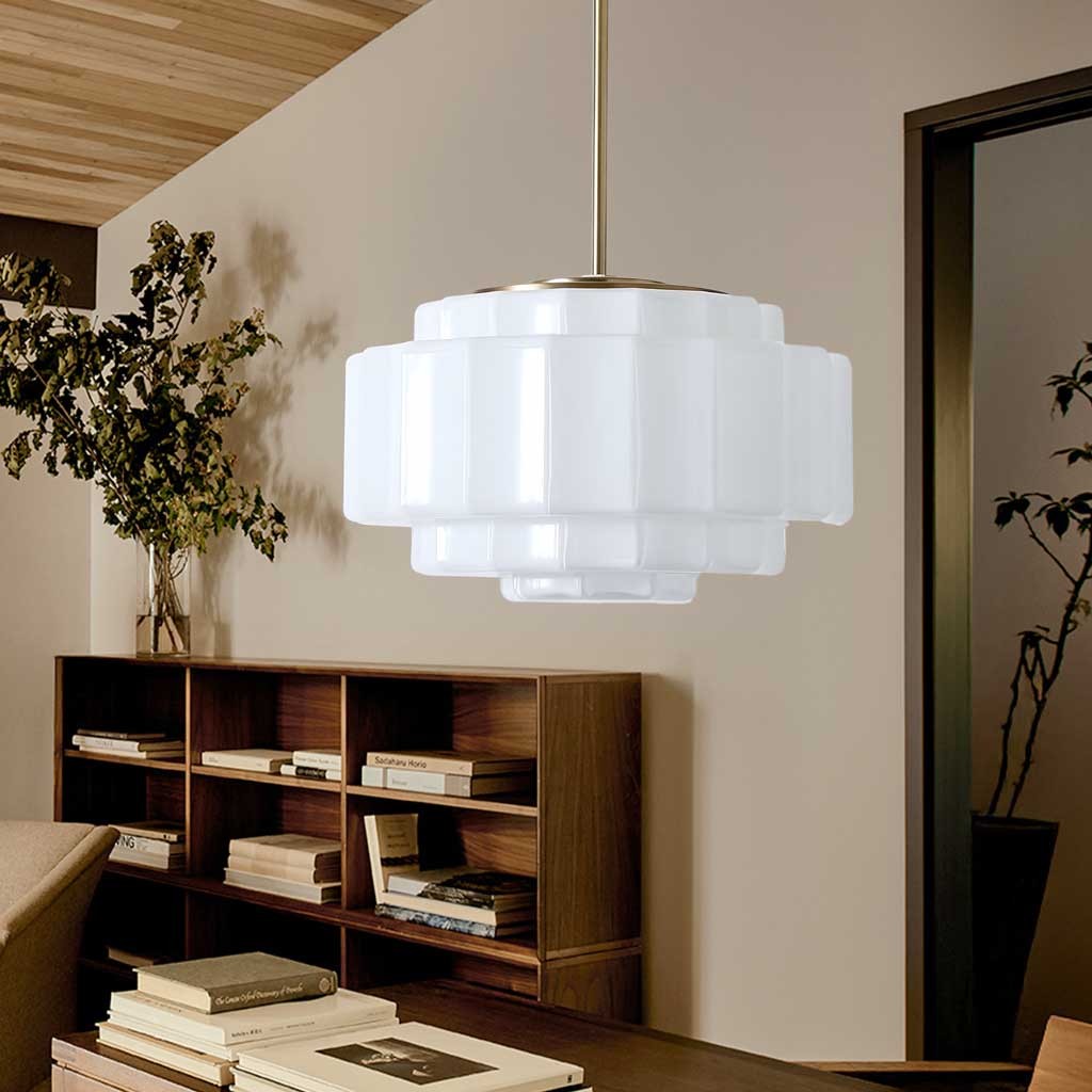 Winry Antique Brass Tiered Milk Glass Pendant Light