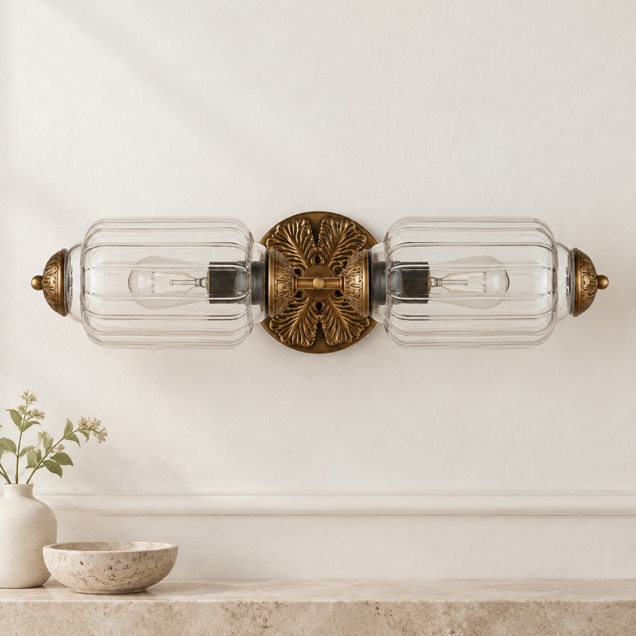 Cyrilith Vintage Art Deco Milk Glass Eloise Vanity Light
