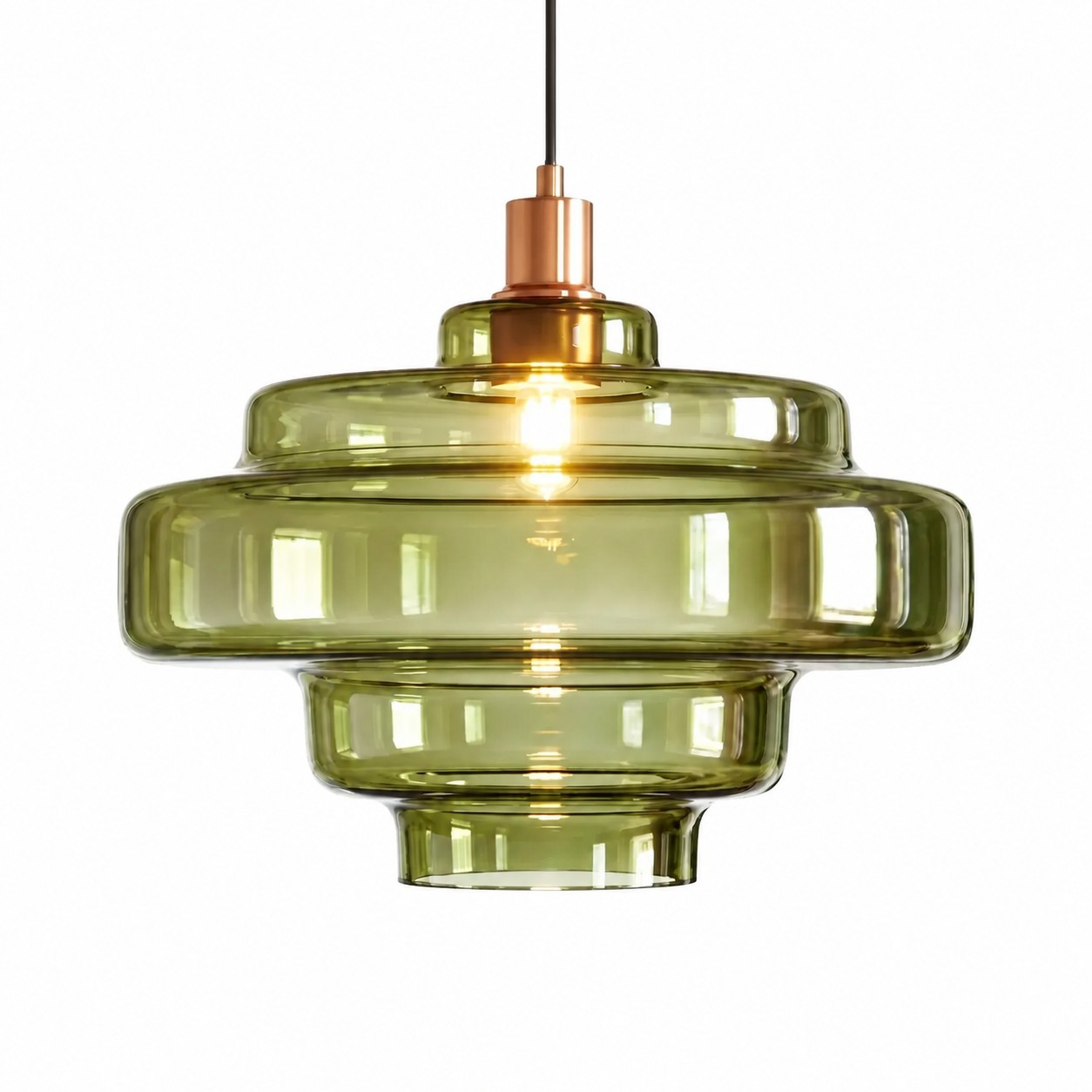 Yves Contemporary Tiered Green Glass Pendant Light