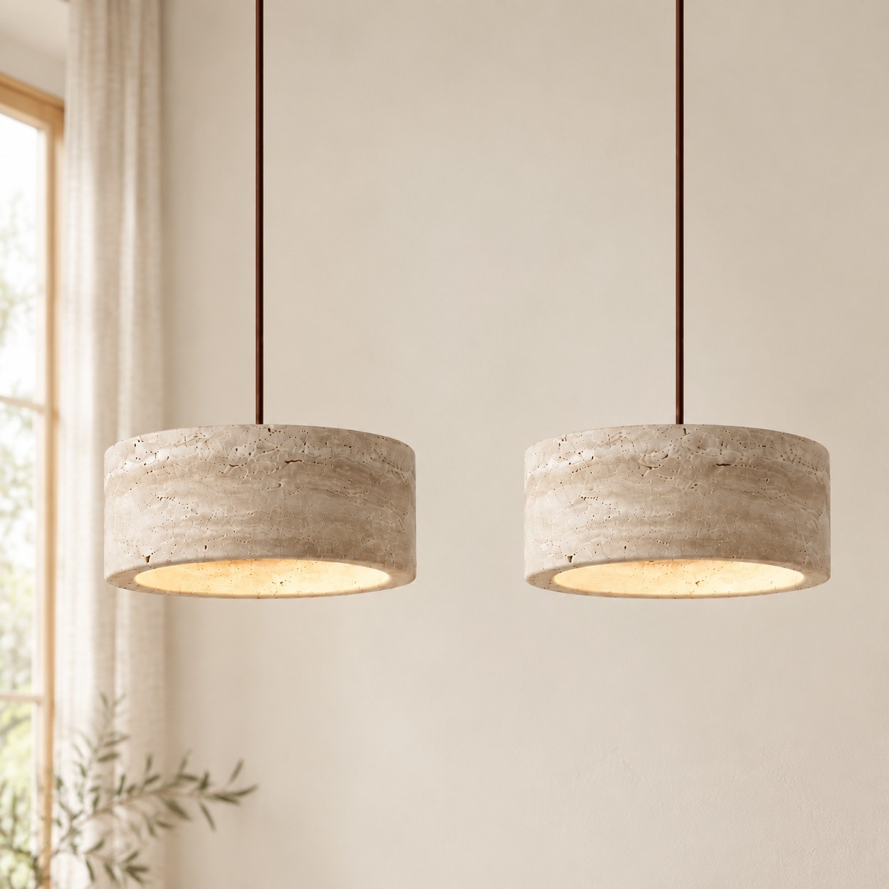 Gilbert Modern Shatter-Resistant Travertine-Look Linear Pendant Light