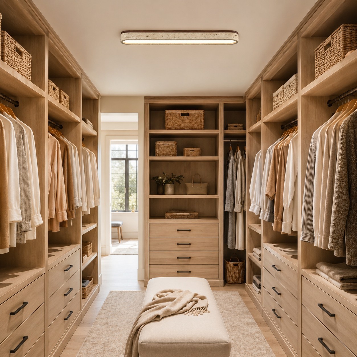 Samue Travertine Wood Linear LED Flush Mount Ceiling Light