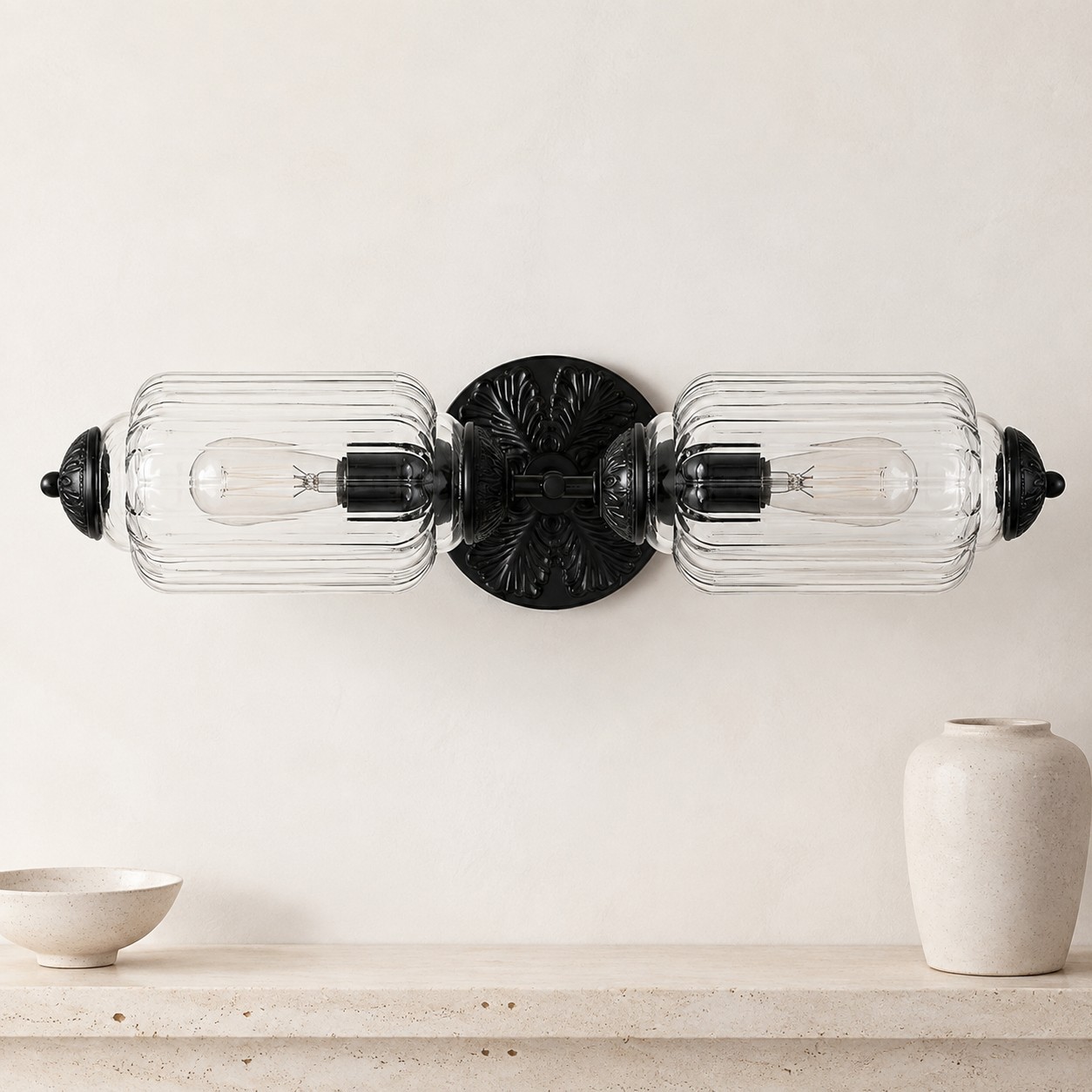 Cyrilith Vintage Art Deco Milk Glass Eloise Vanity Light