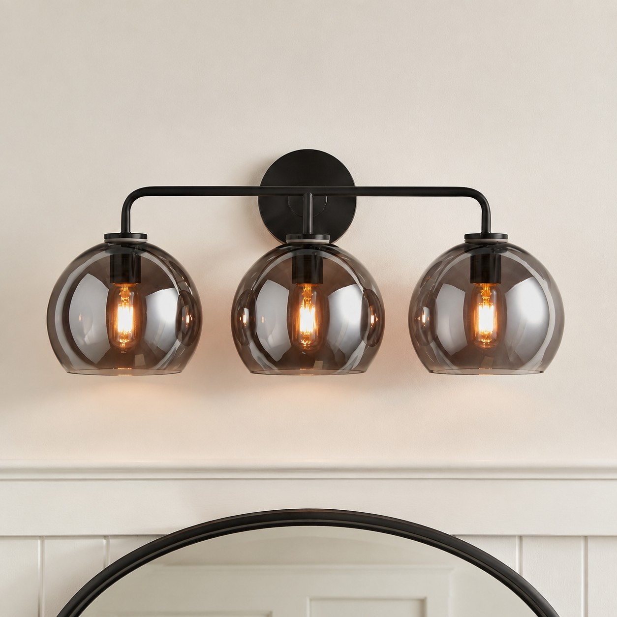 Konig Minimalist 3-Light Round Shade Brass Glass Wall Light