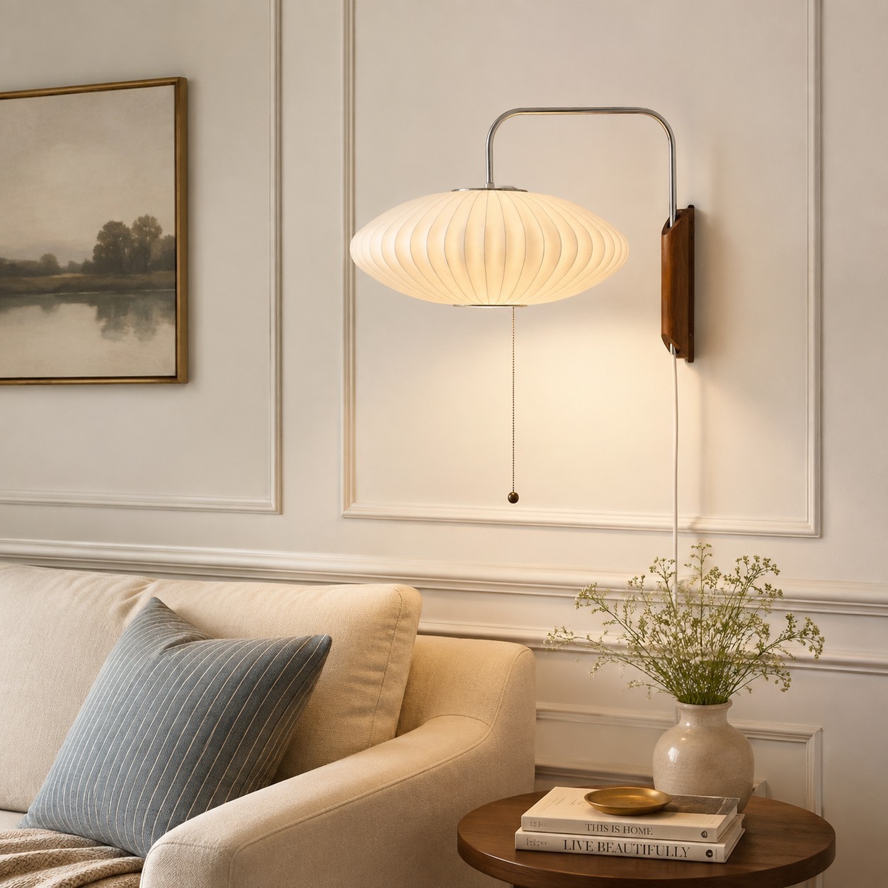 Everett Wabi Sabi Fabric Ribbed Shade Plug In Wall Sconce