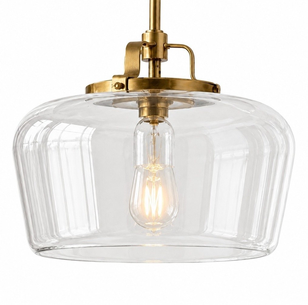 Nathaniel Vintage Brass Rounded Bowl Glass Shade Pendant Light