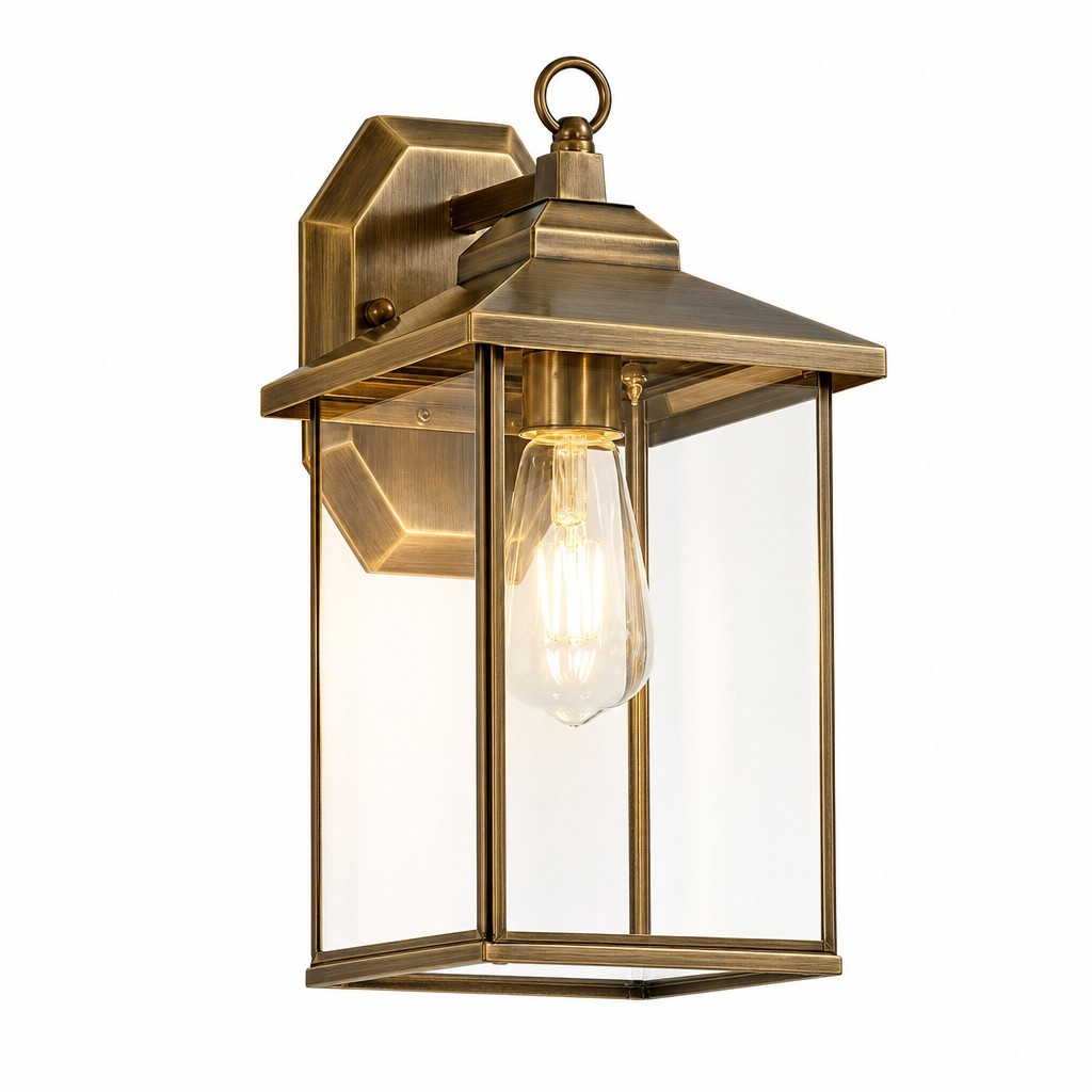 Reid Farmhouse Outdoor Brass Lantern Patio Wall Light