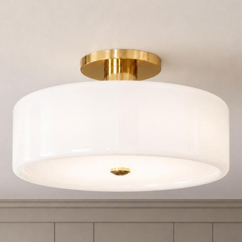 Idalie Mid-Century Modern Glass Drum Semi Flush Mount Ceiling Light