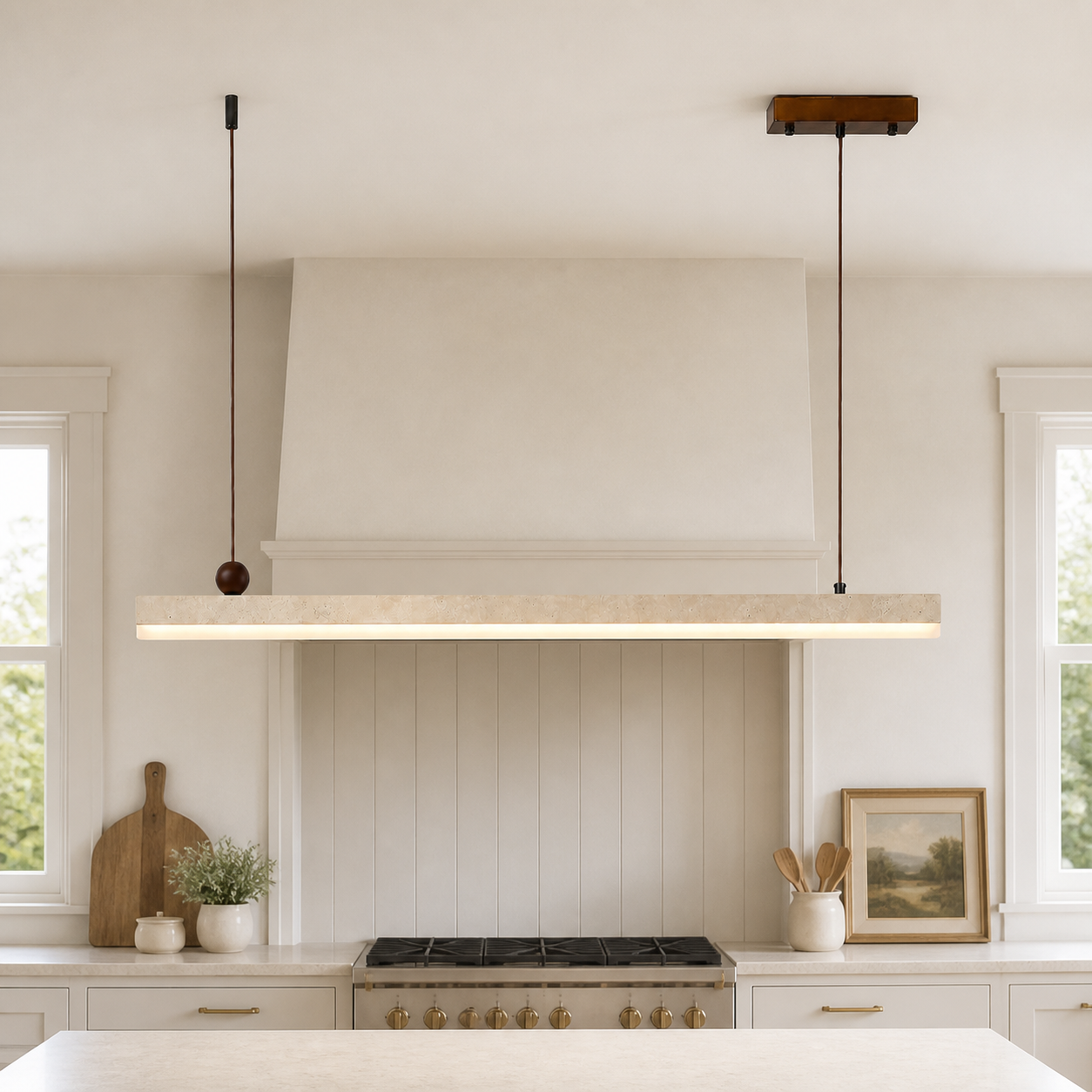 Orson Modern LED Travertine Linear Pendant Light