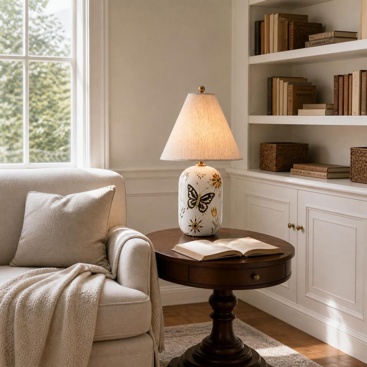 Thalira Vintage Ceramic Linen Table Lamp