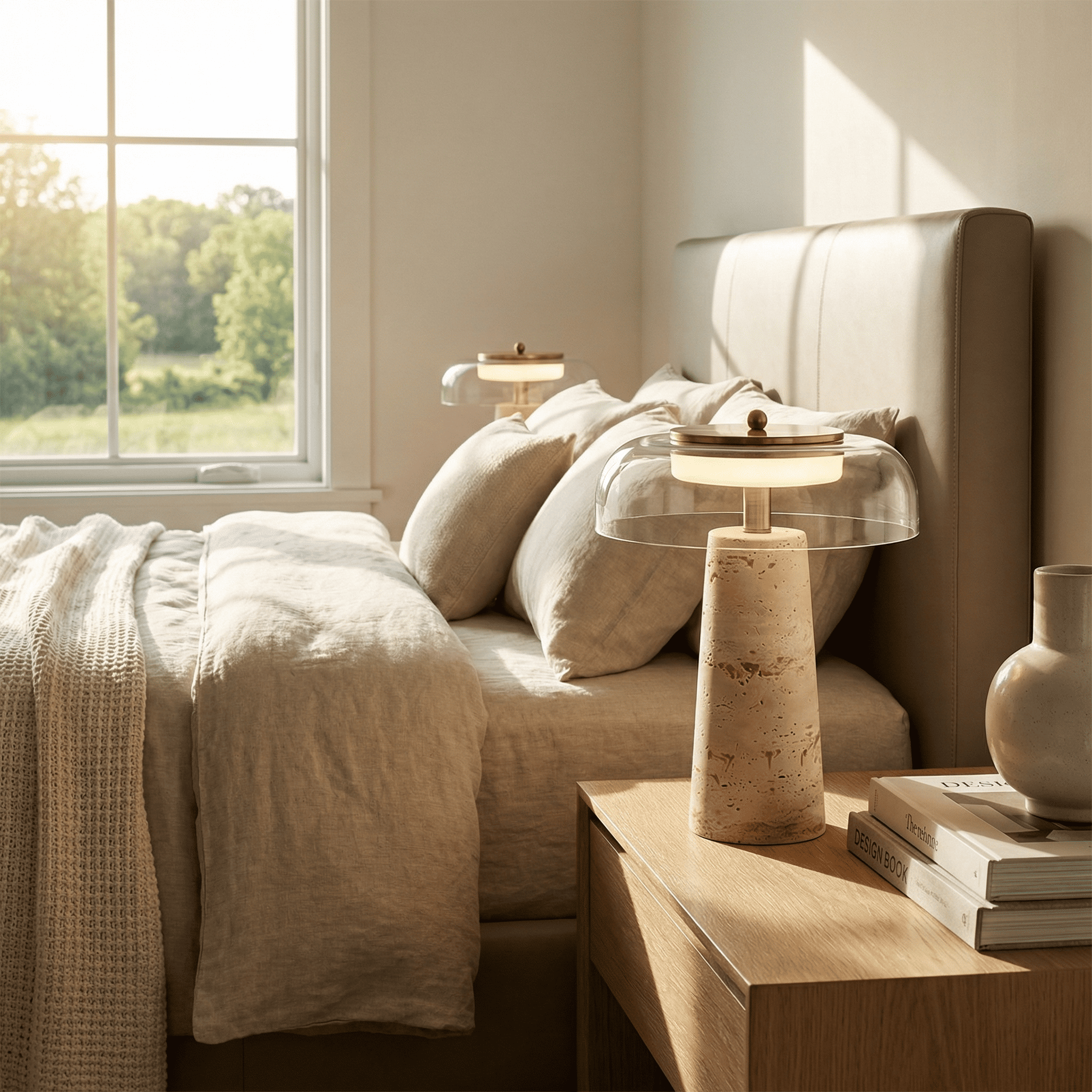 Camryn Nordic Travertine Dome Table Lamp