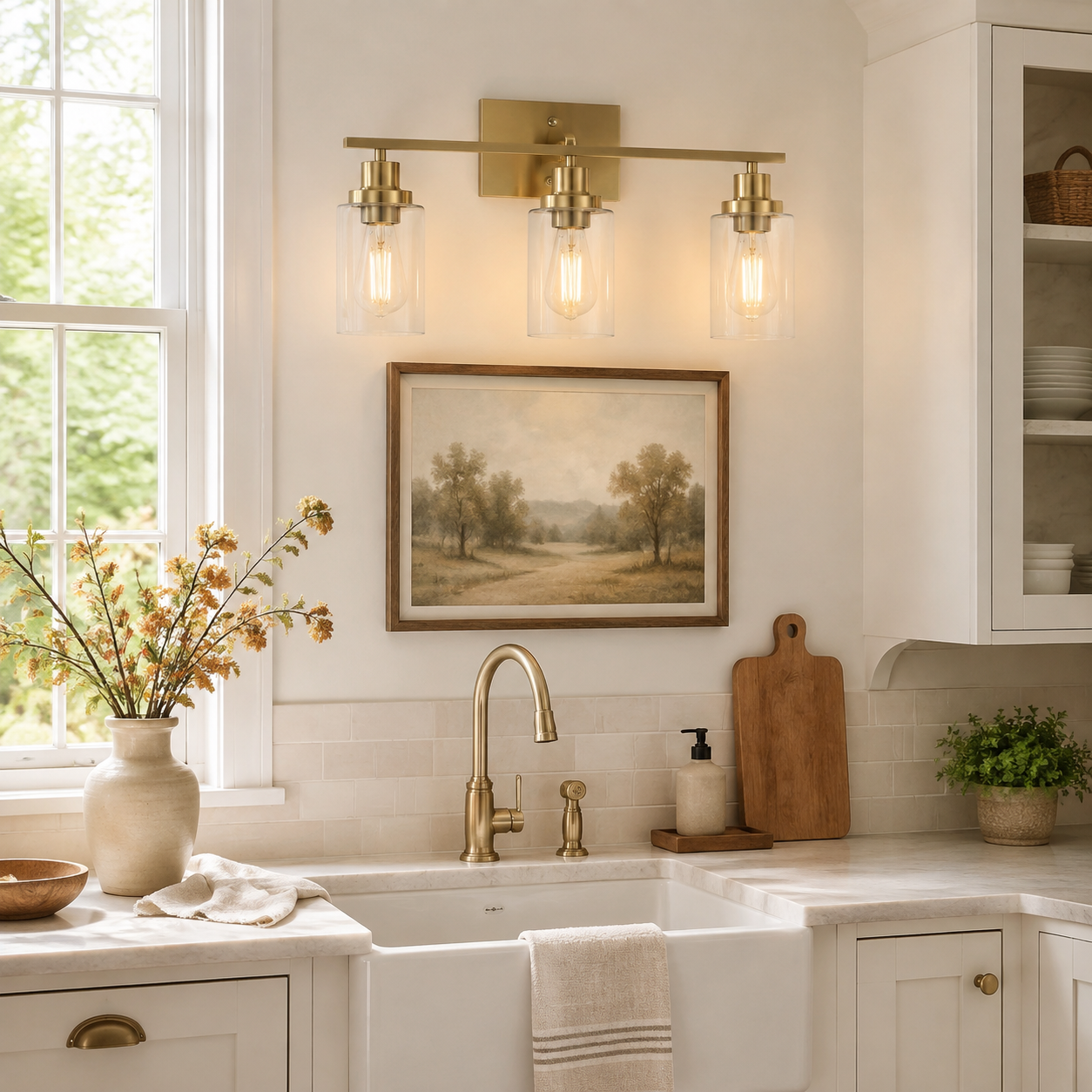 Lynor Classic Farmhouse Clear Glass Triple Sconce