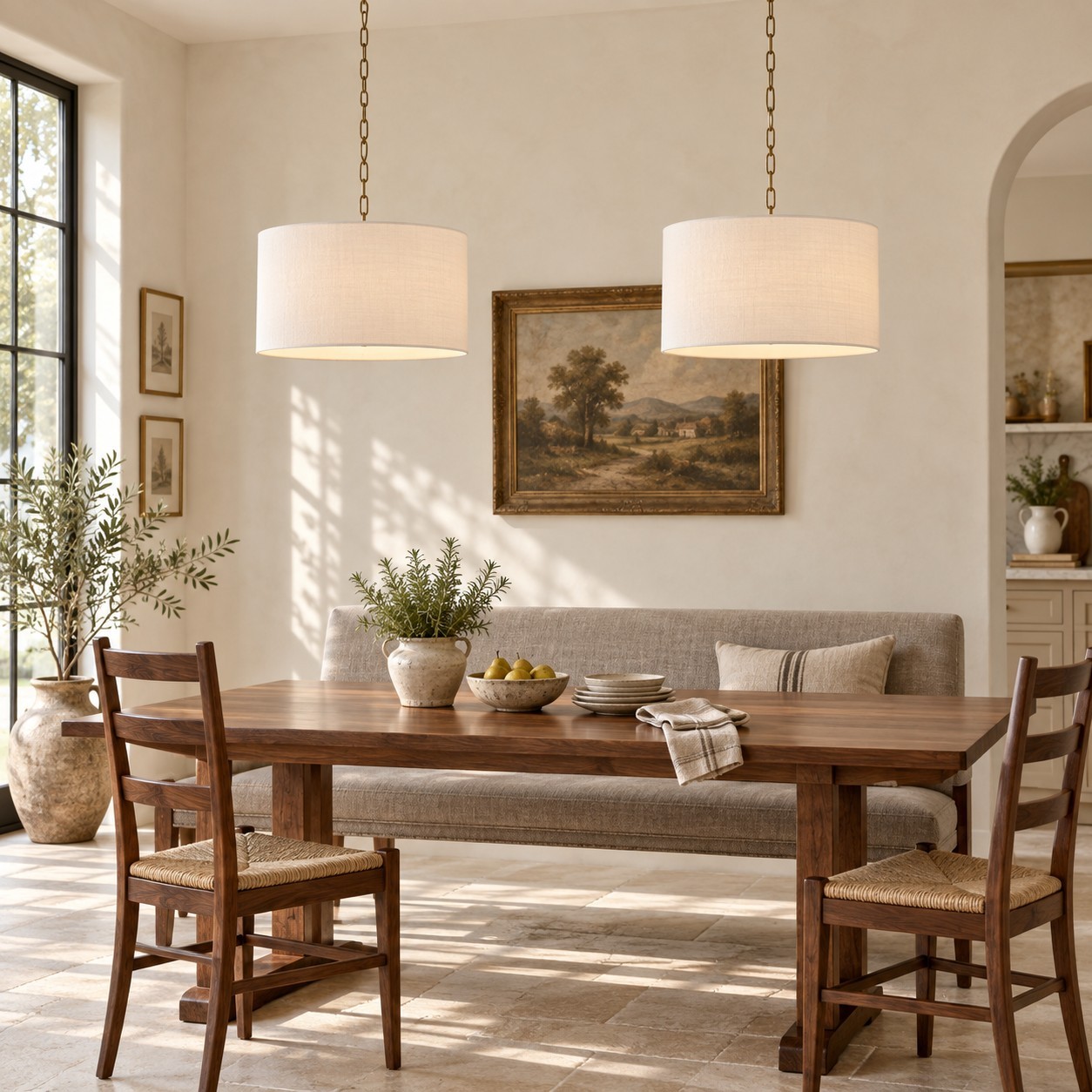 Toren Modern White Linen Drum Pendant Light