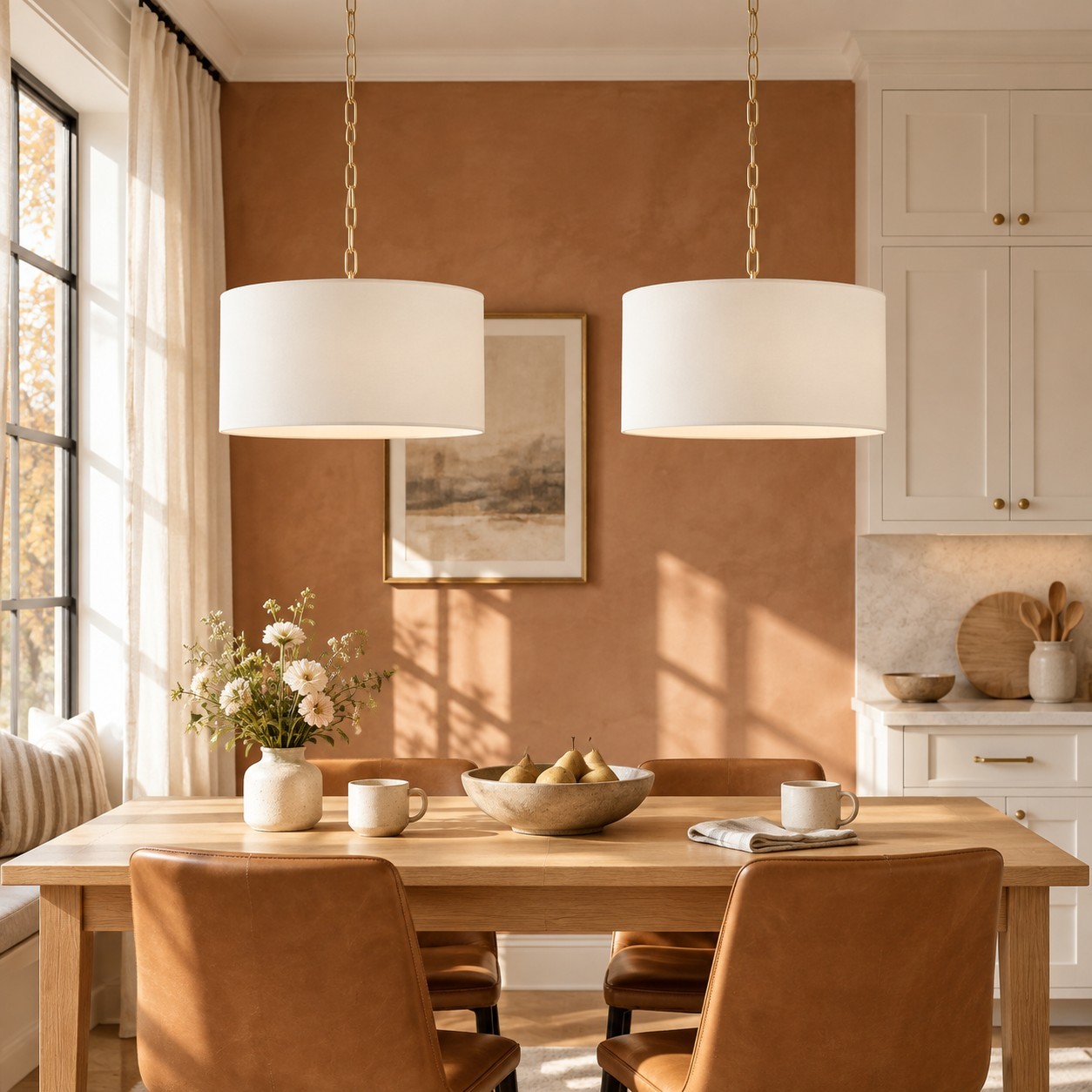 Toren Modern White Linen Drum Pendant Light