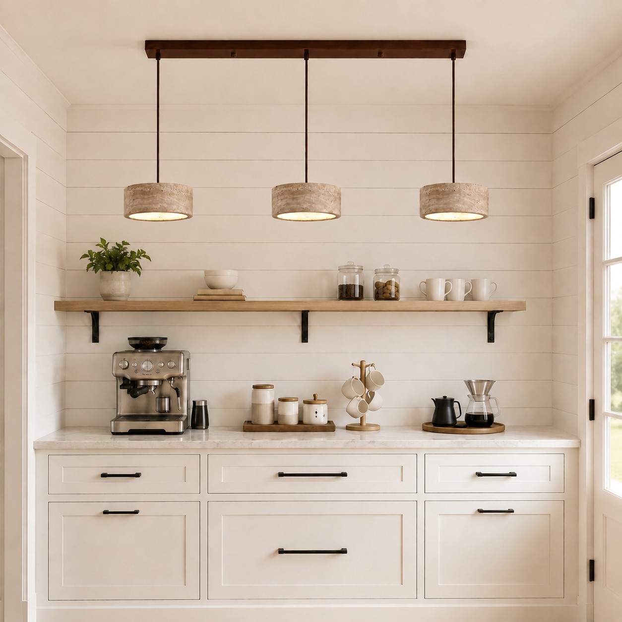 Veloria Scandinavian Travertine Round Pendant Light