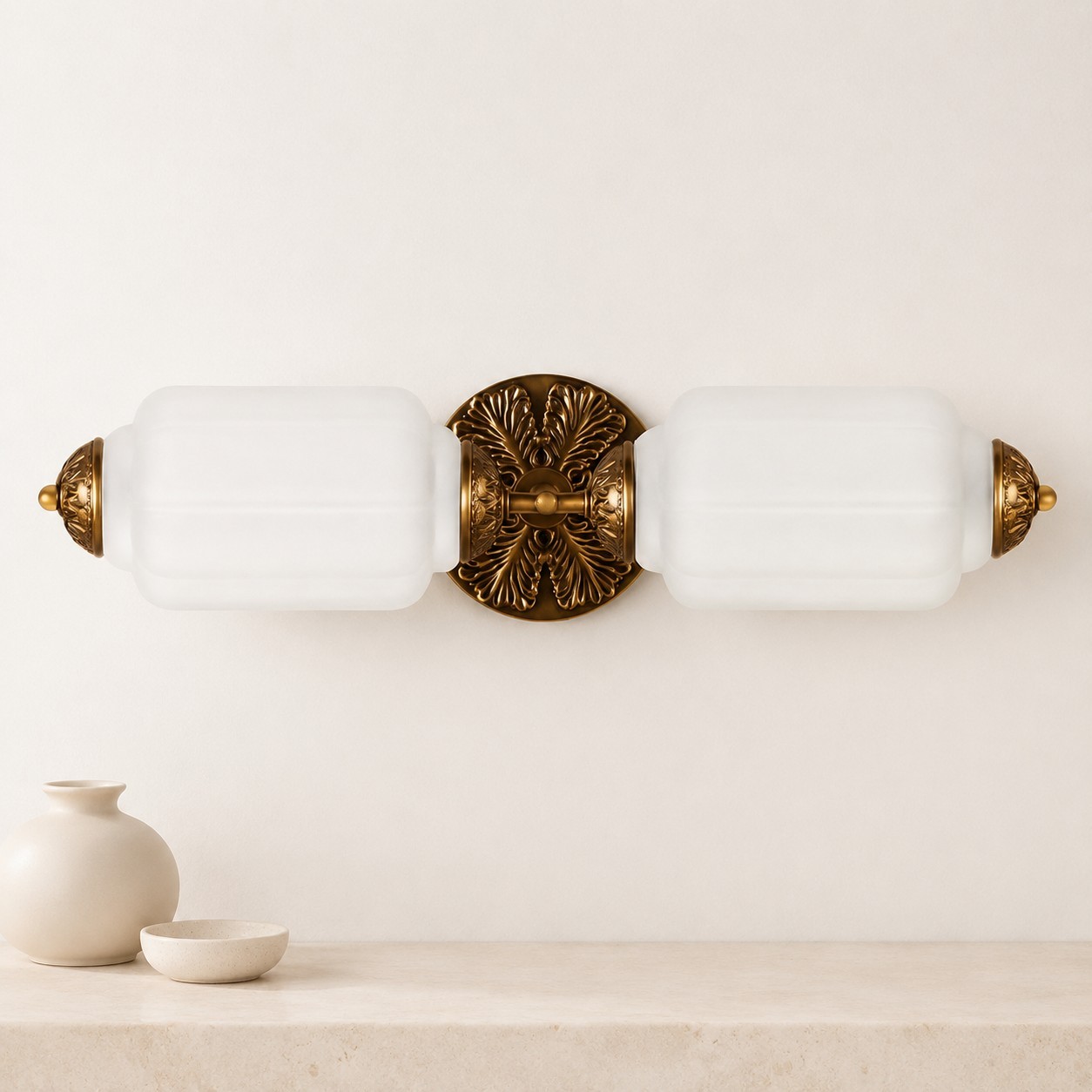 Cyrilith Vintage Art Deco Milk Glass Eloise Vanity Light