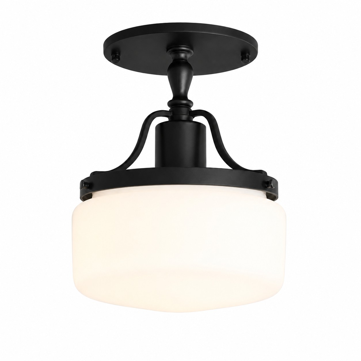 Atlas Vintage Milky Glass Semi Flush Mount Metal Ceiling Light