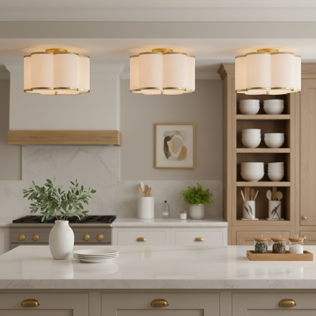 Thomas Minimalist Linen Flower Scallop Flush Mount Ceiling Light