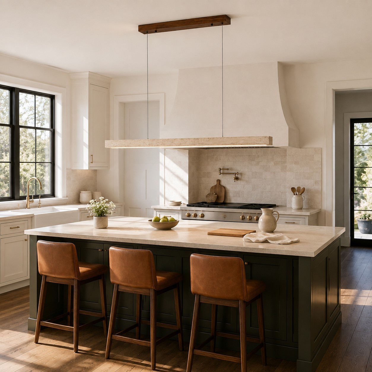 Umberto Minimalist Travertine Linear Pendant Light