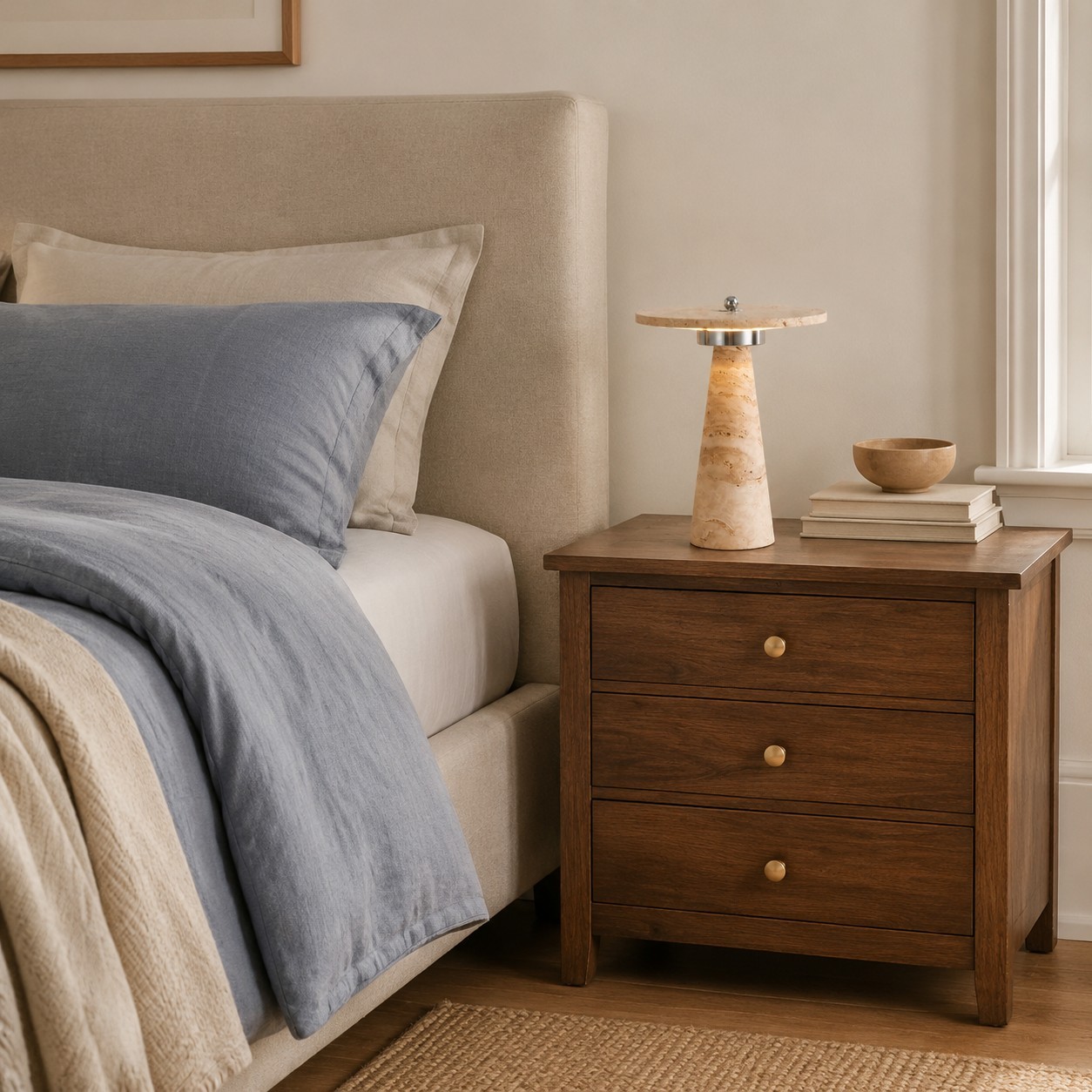 Aelwen Wabi Sabi LED Travertine Disc Table Lamp