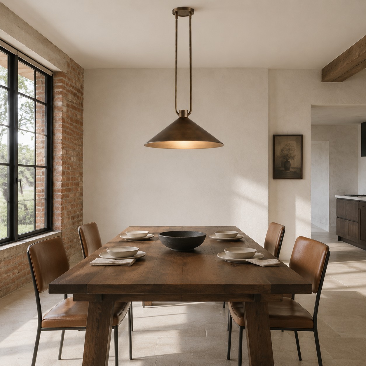 Serenoa Retro Double-Rod Metal Cone Pendant Light