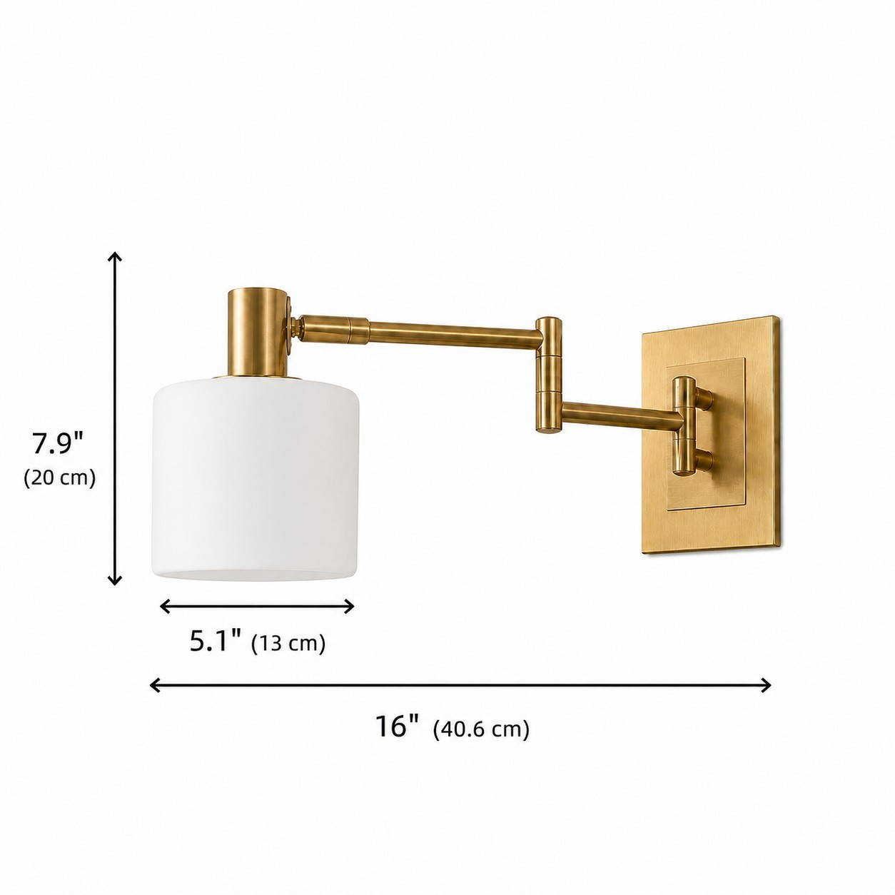 Aura Elegant Brass Swing Arm Porcelain Wall Sconce