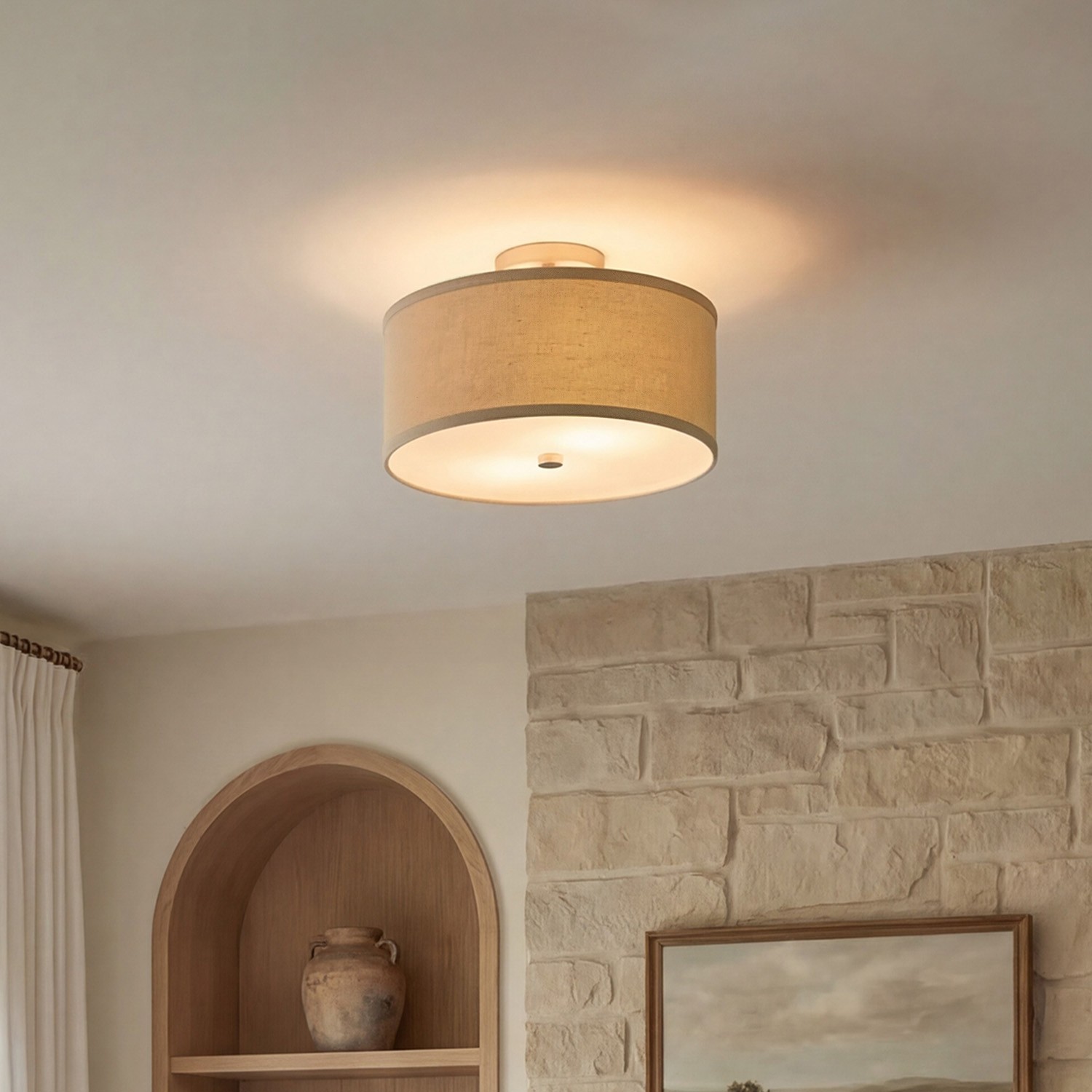 Beckham Minimalist Linen Drum Flush Mount Ceiling Light