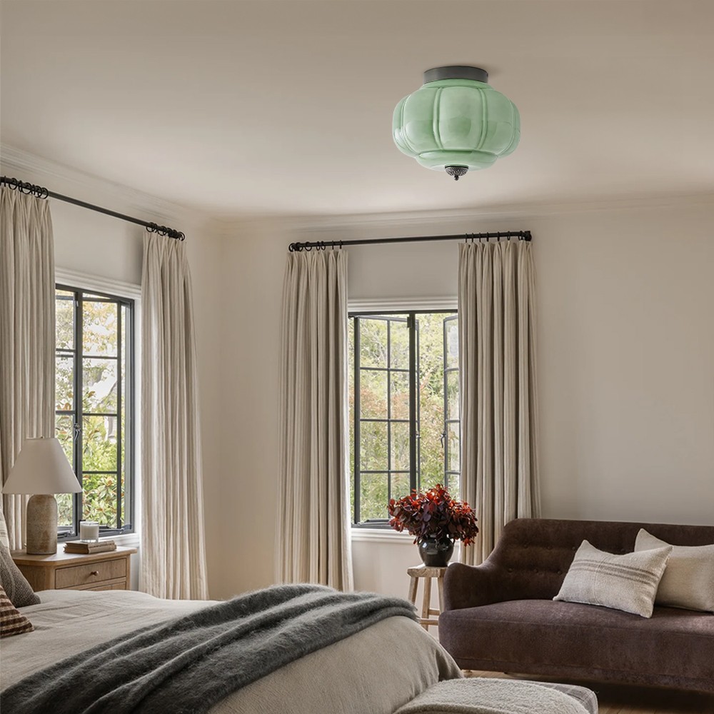 Ozita Retro Milk Glass Semi Flush Mount Eloise Ceiling Light