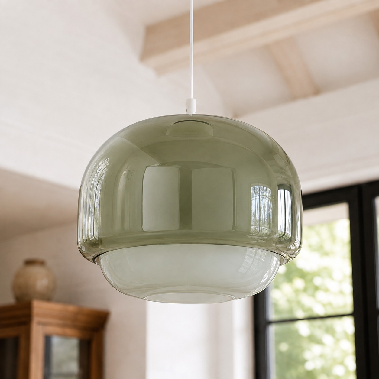 Vexlynn Scandinavian Round Dual-Layer Tinted Glass Pendant Light