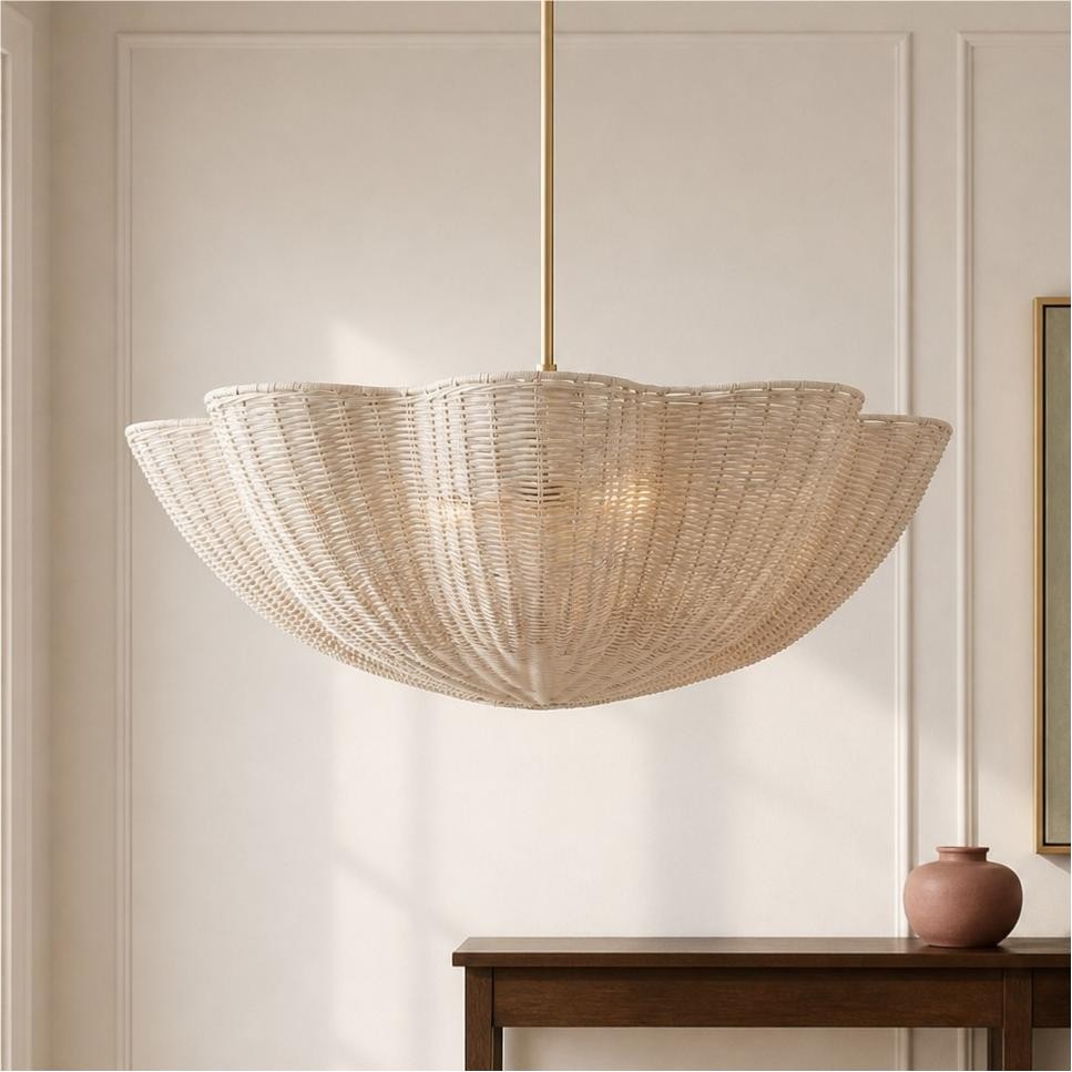 Daxter Bohemian Woven Rattan Scalloped Pendant Light