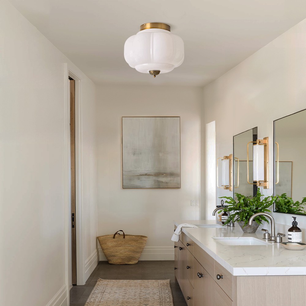 Ozita Retro Milk Glass Semi Flush Mount Eloise Ceiling Light