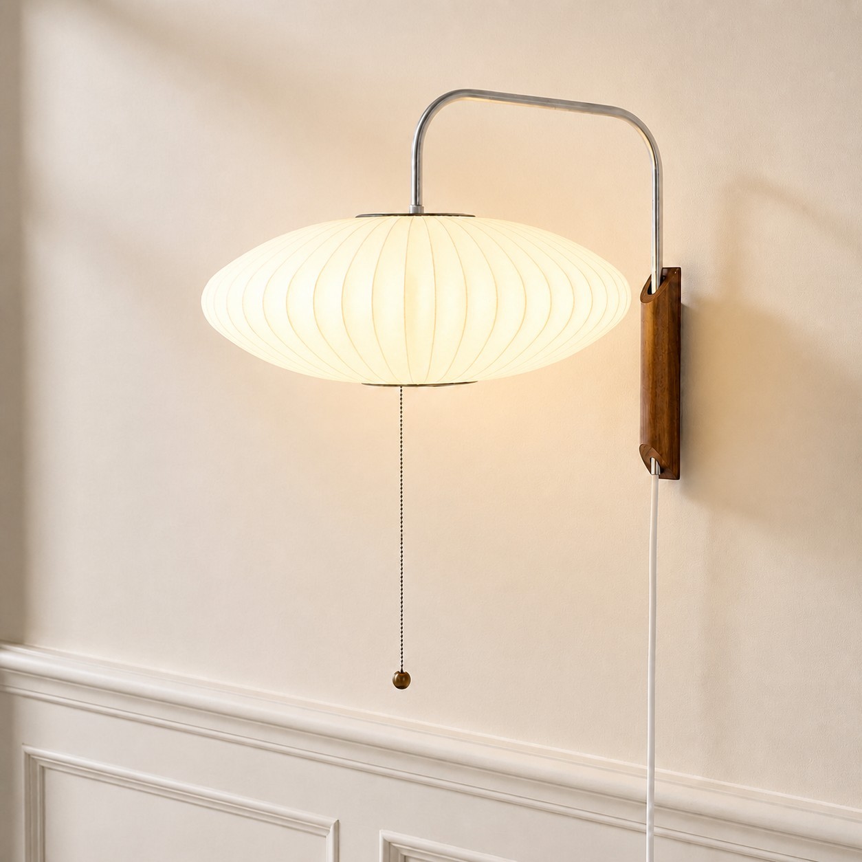 Everett Wabi Sabi Fabric Ribbed Shade Plug In Wall Sconce