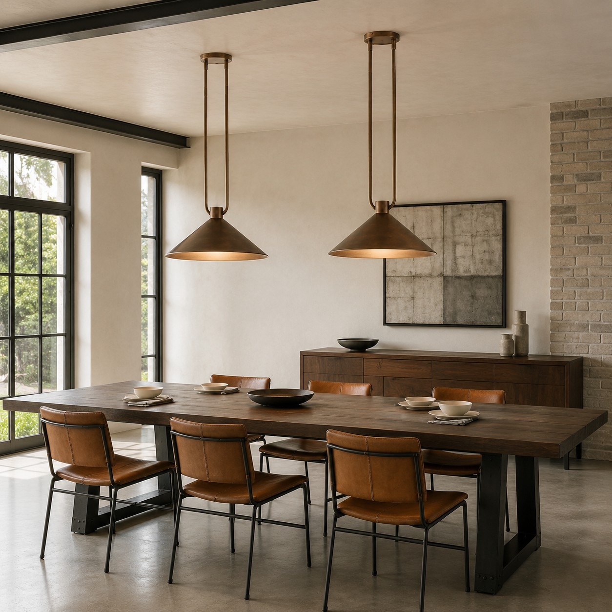 Serenoa Retro Double-Rod Metal Cone Pendant Light