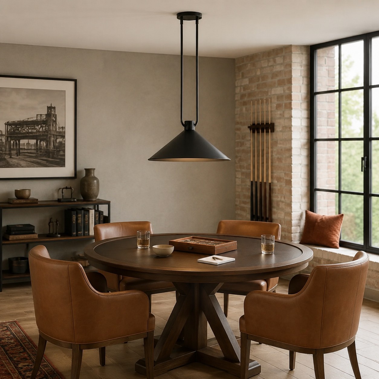Serenoa Retro Double-Rod Metal Cone Pendant Light